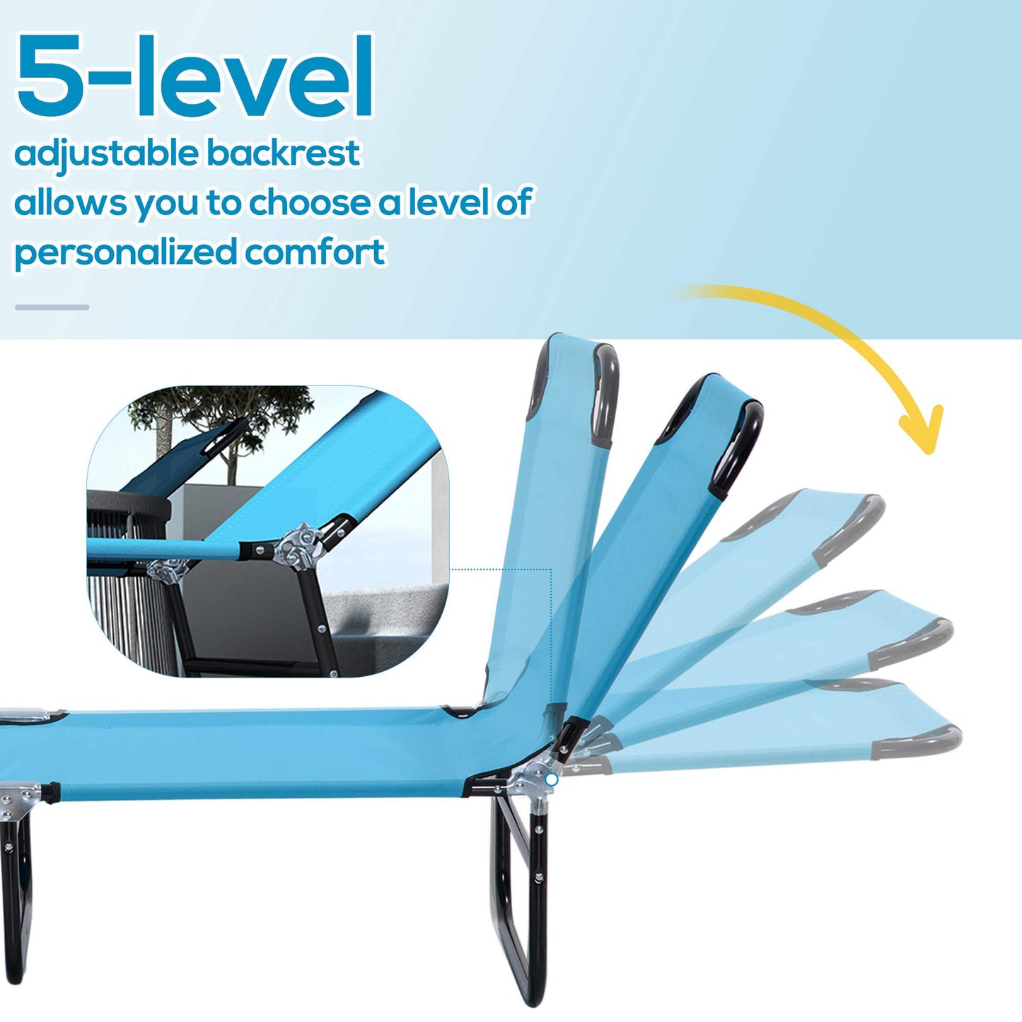 Foldable Sun Lounger with 5-Position Adjustable Backrest