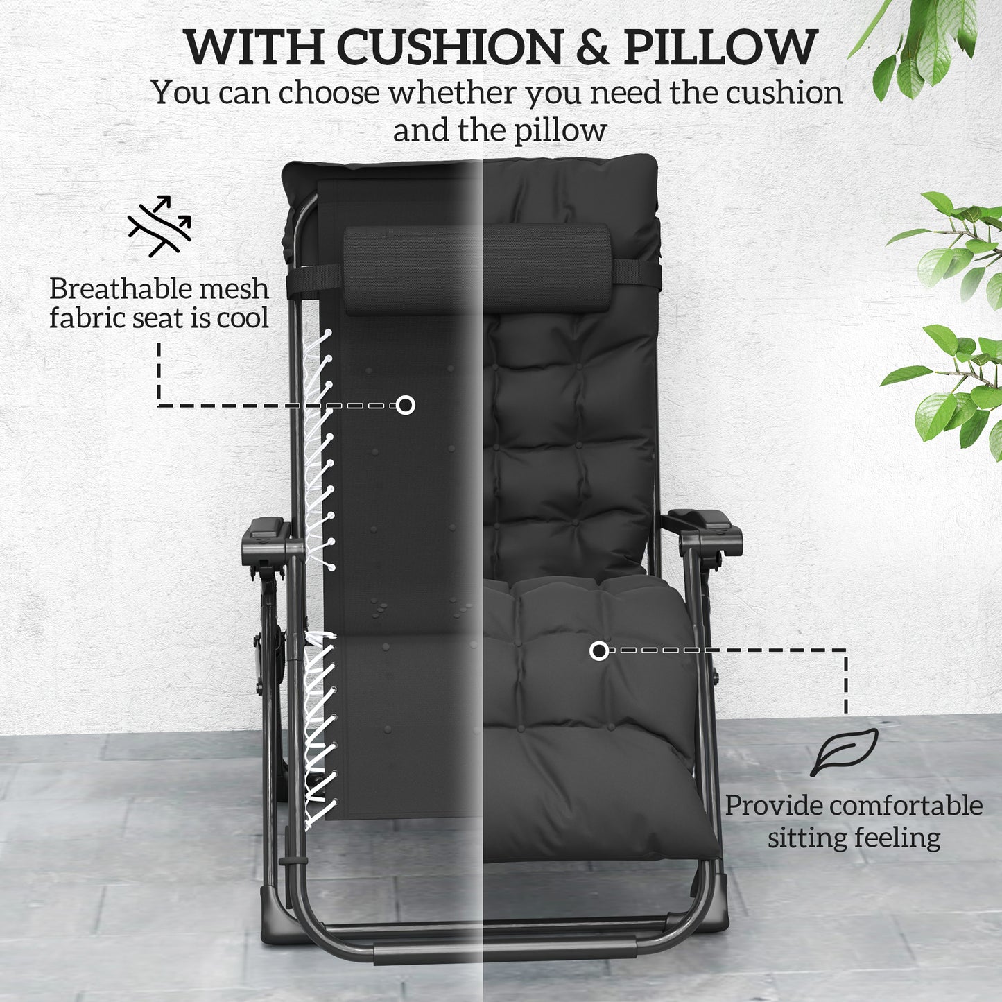 2 Piece Reclining Zero Gravity Sun Loungers with Cushions