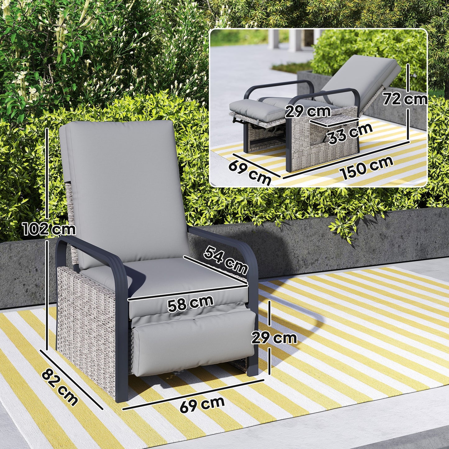 140° Reclining Rattan Armchair