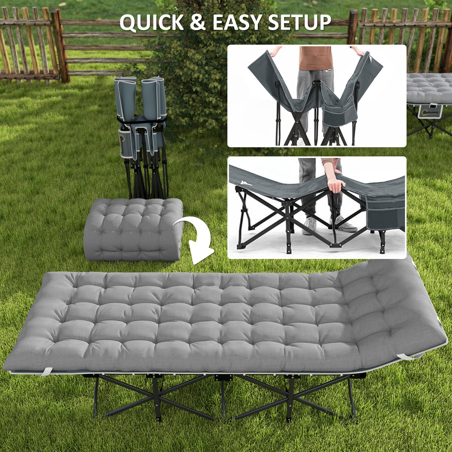 68cm Wide Folding Bed, Camping Cot for Adults with Mattress