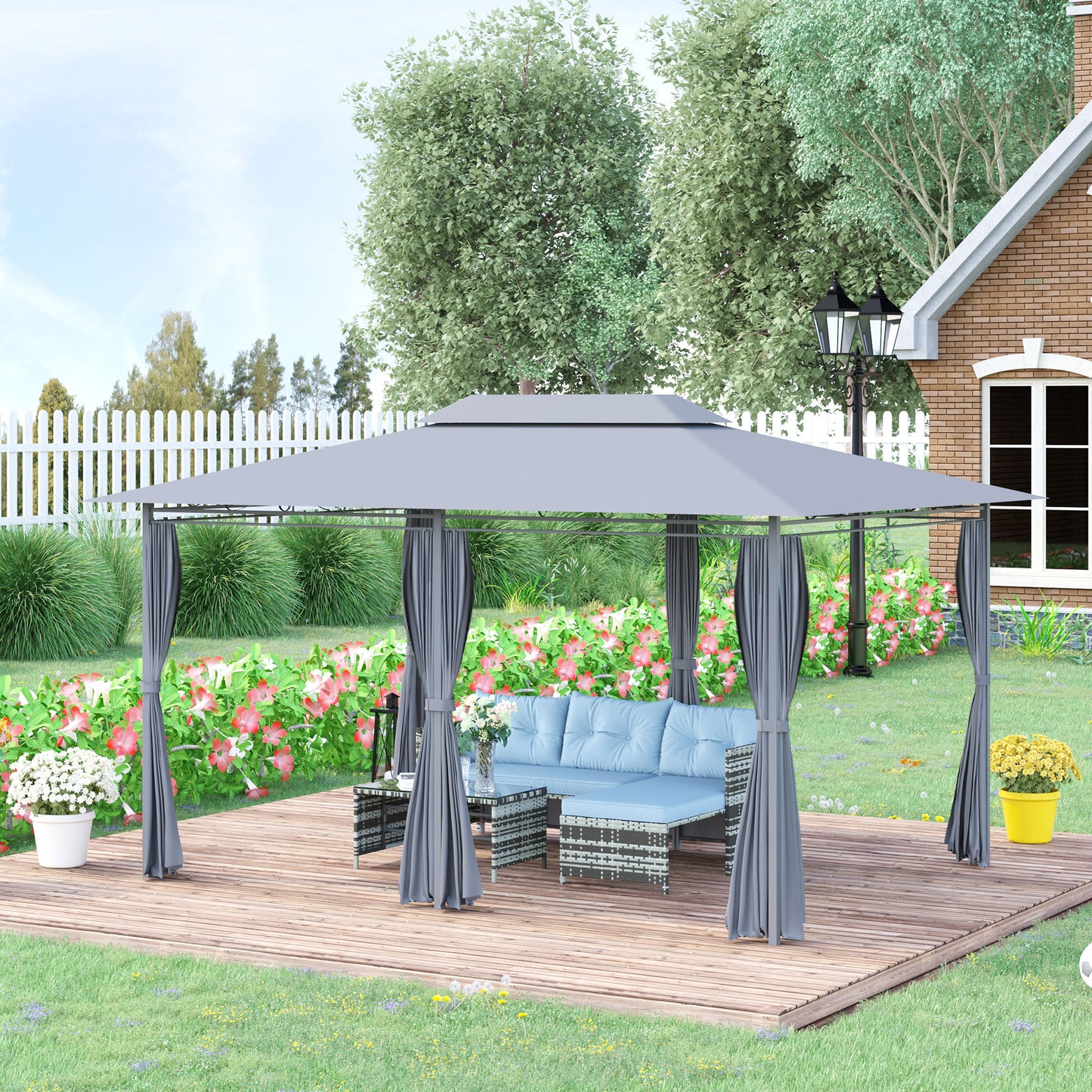 4m x 3(m)Garden Gazebo, Double Roof Outdoor Gazebo Canopy Shelter