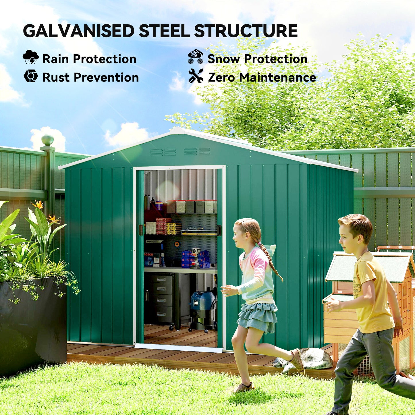 8 x 6ft Galvanised Steel Shed, with Double Door