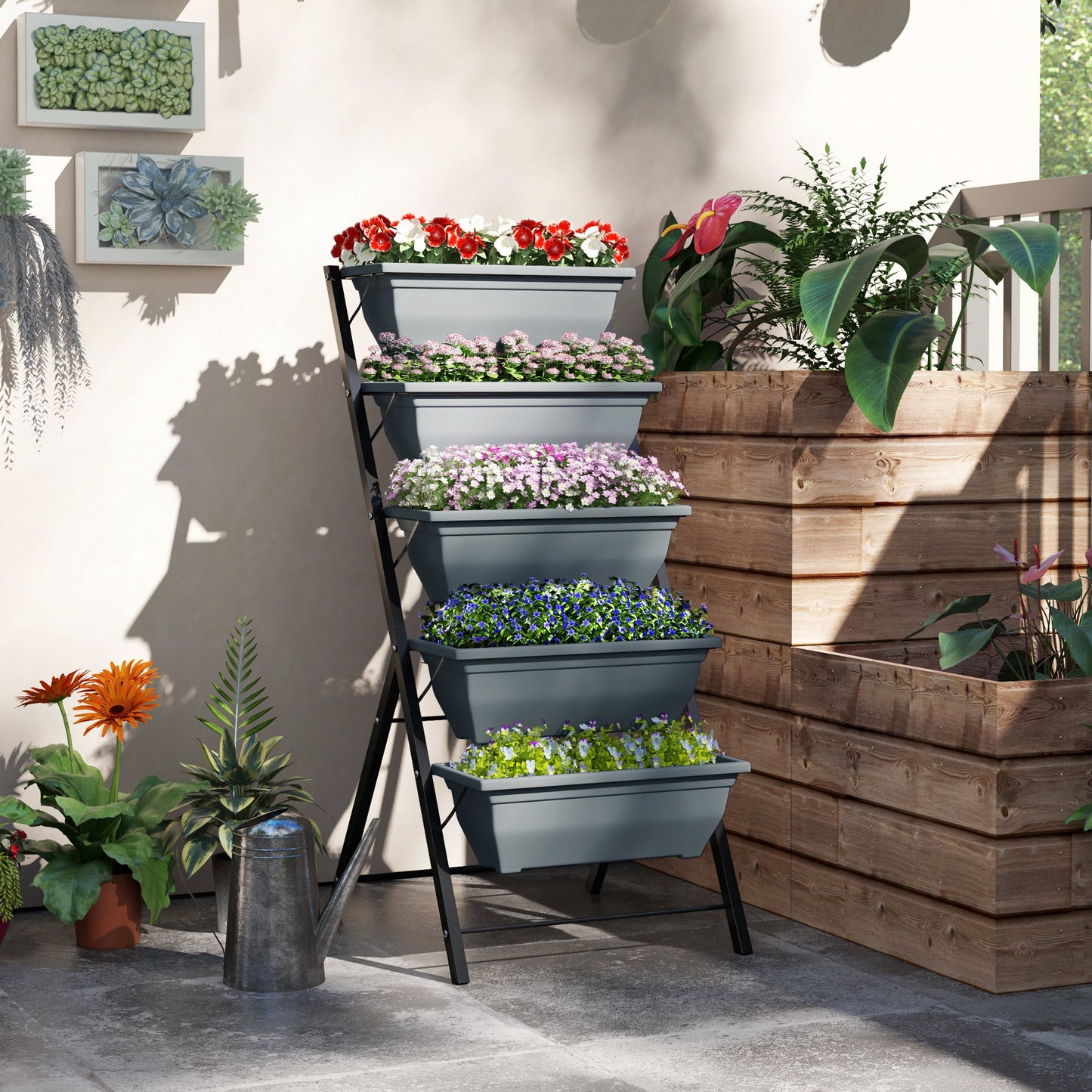 5-Tier Raised Garden Bed, Vertical Ladder Plant Stand