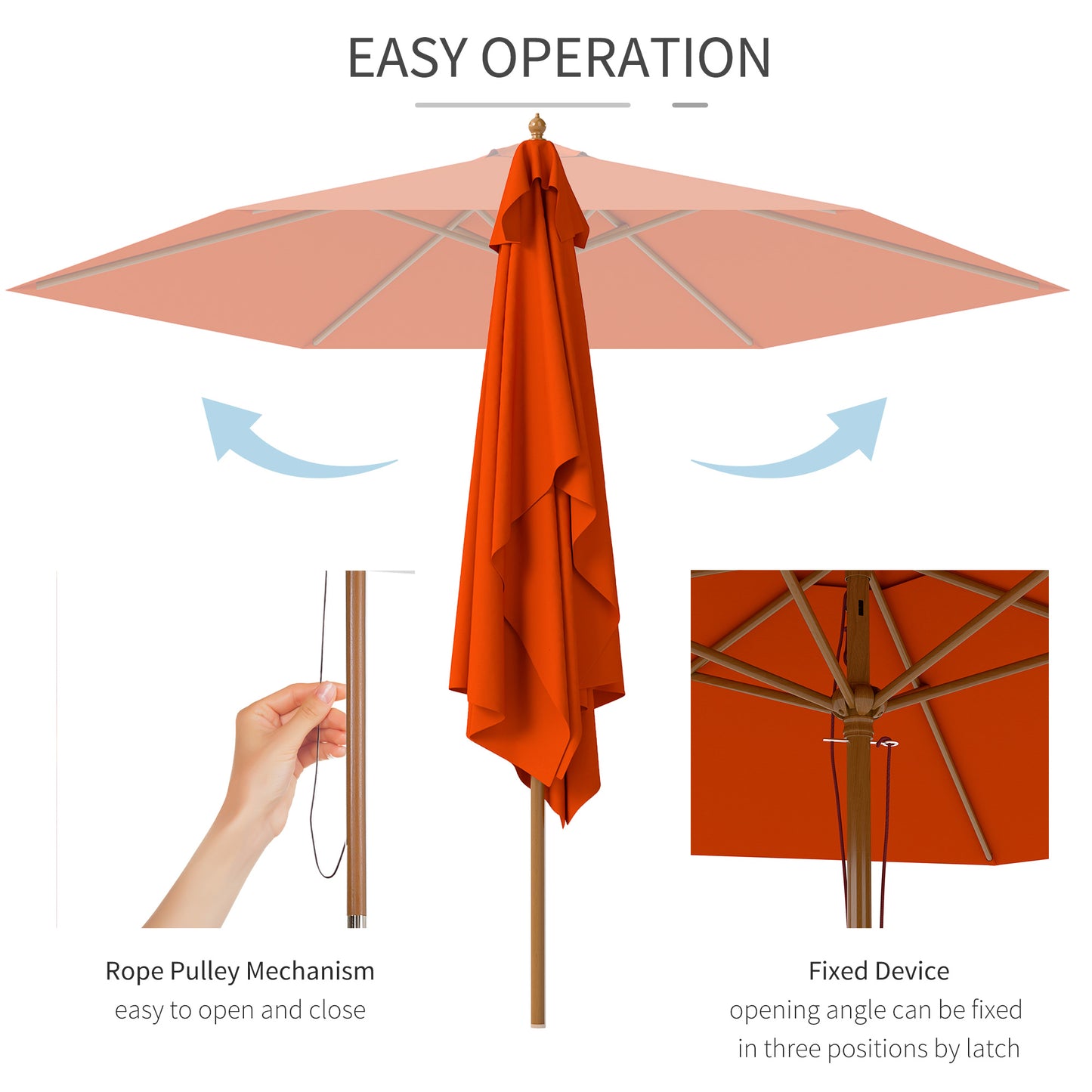 2.5m Wood Garden Parasol Sun Shade Patio Outdoor Wooden Umbrella