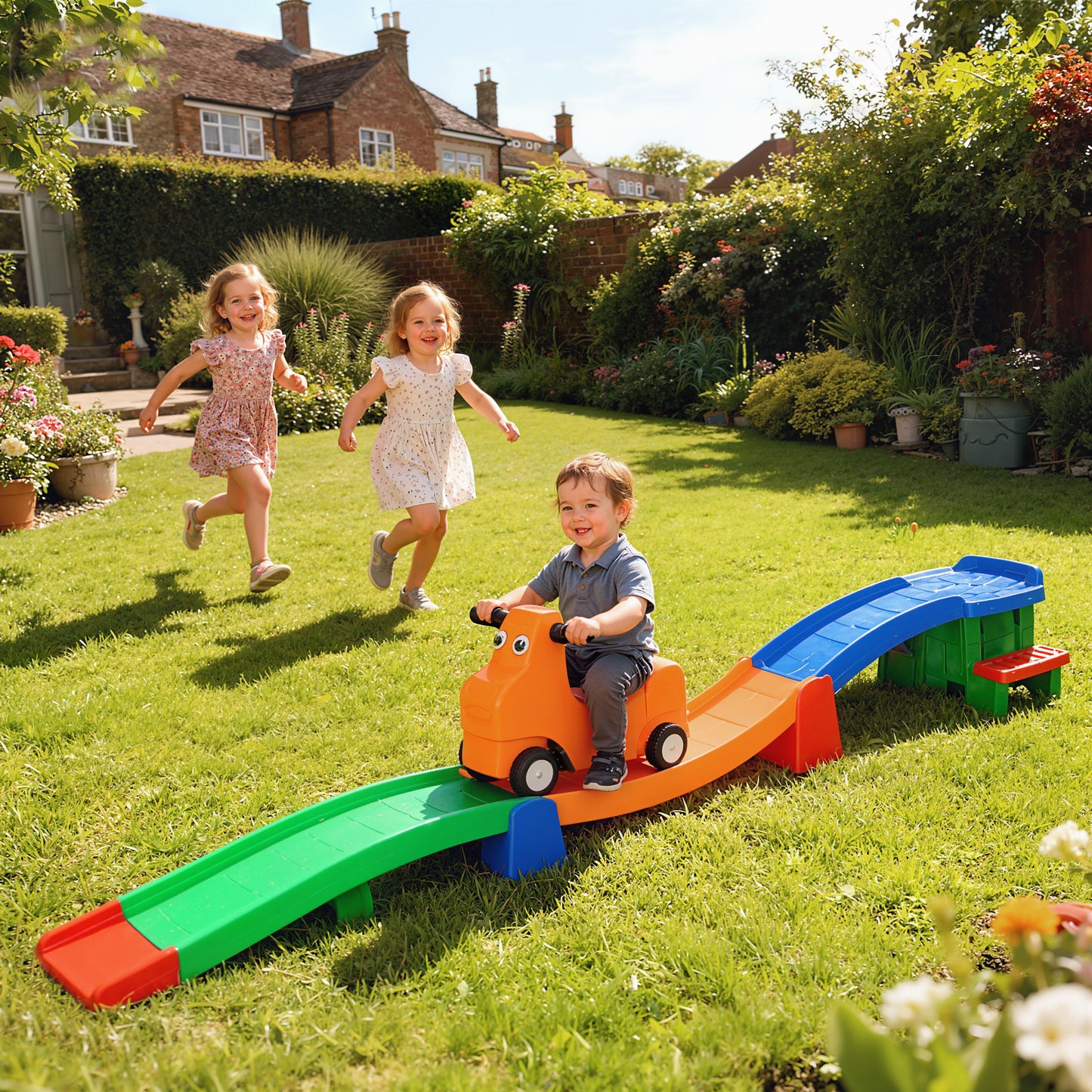 3(m) Four-Piece Ride on Kids Roller Coaster w/ Non-Slip Steps