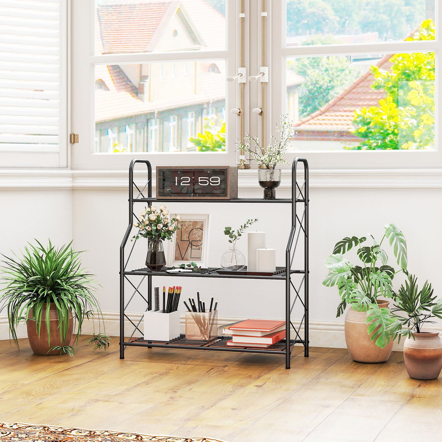 3-Tier Metal Plant Stand, Heavy Duty Ladder Shelf Potted Plants