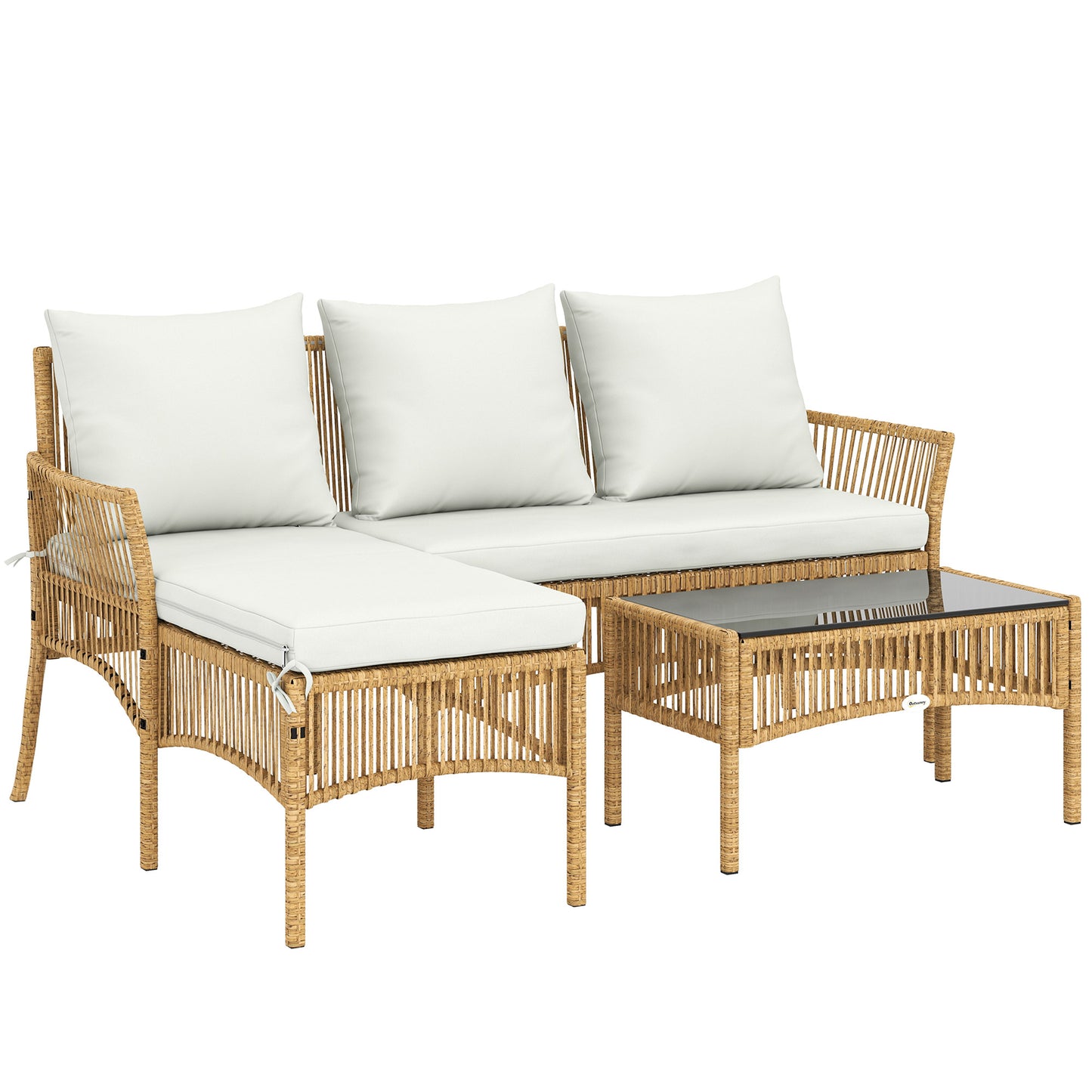 3 Piece Rattan Garden Furniture Corner Sofa Set with Chaise Lounge