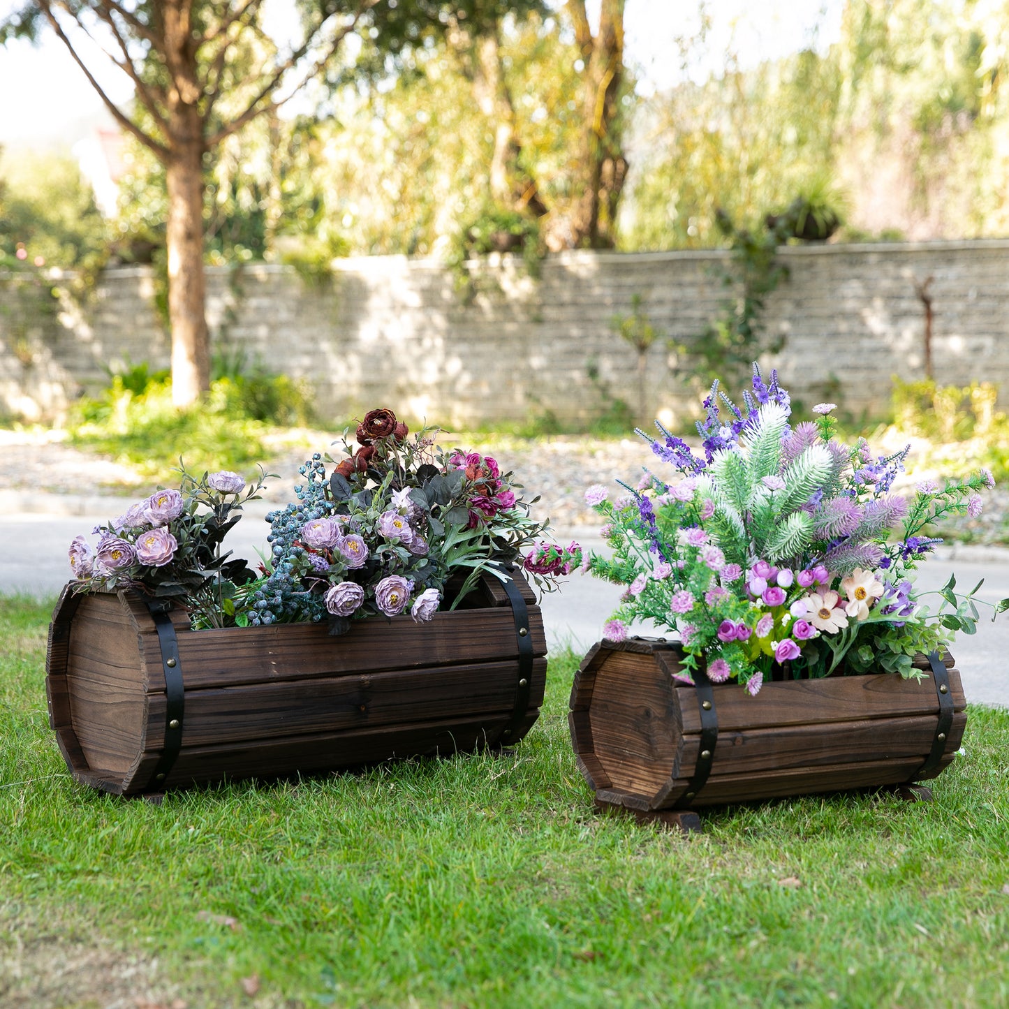 2PCs 56L Wooden Planter Box Flower Plant Pot Outdoor Flower Beds