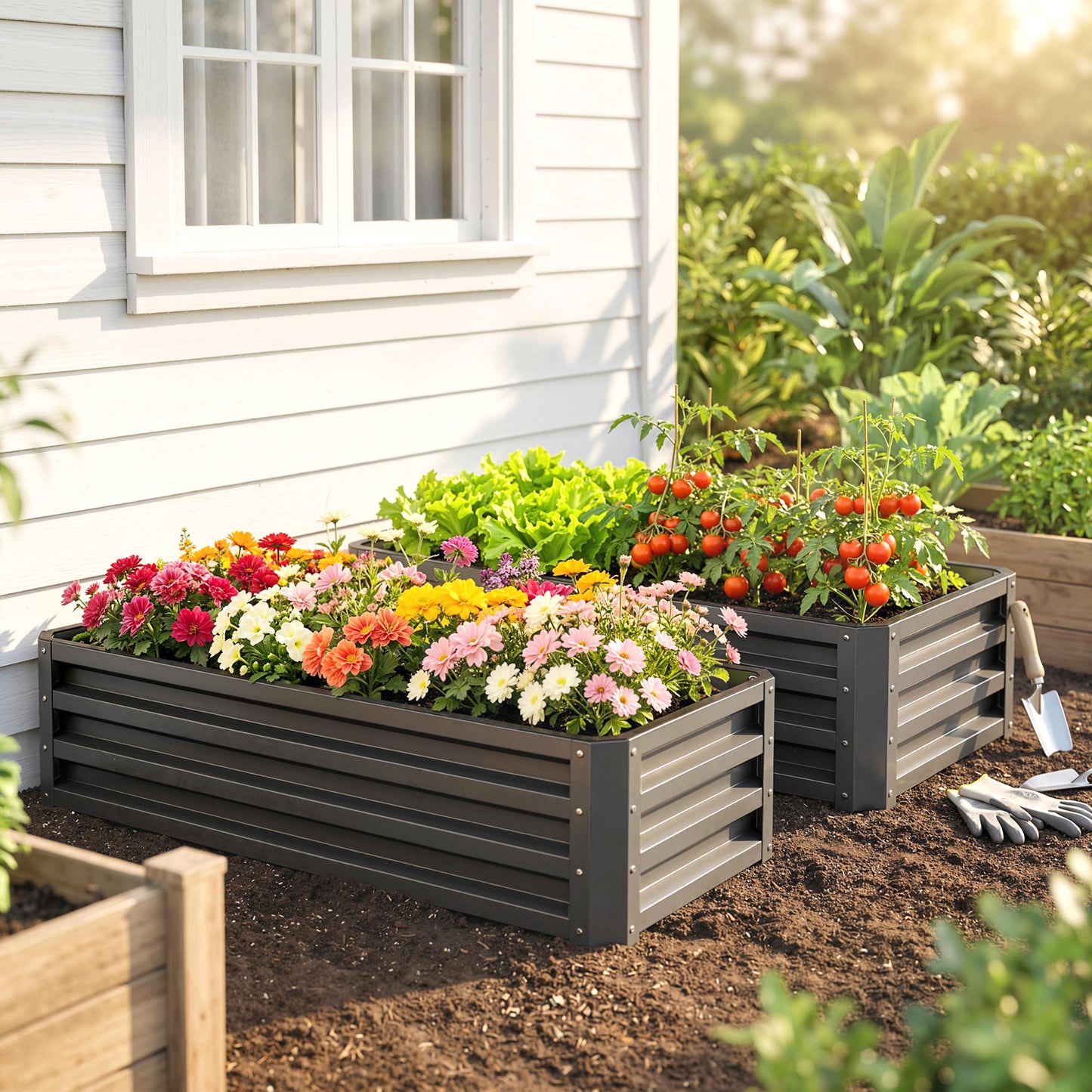 Set of Two 110 x 50cm Steel Planter Boxes