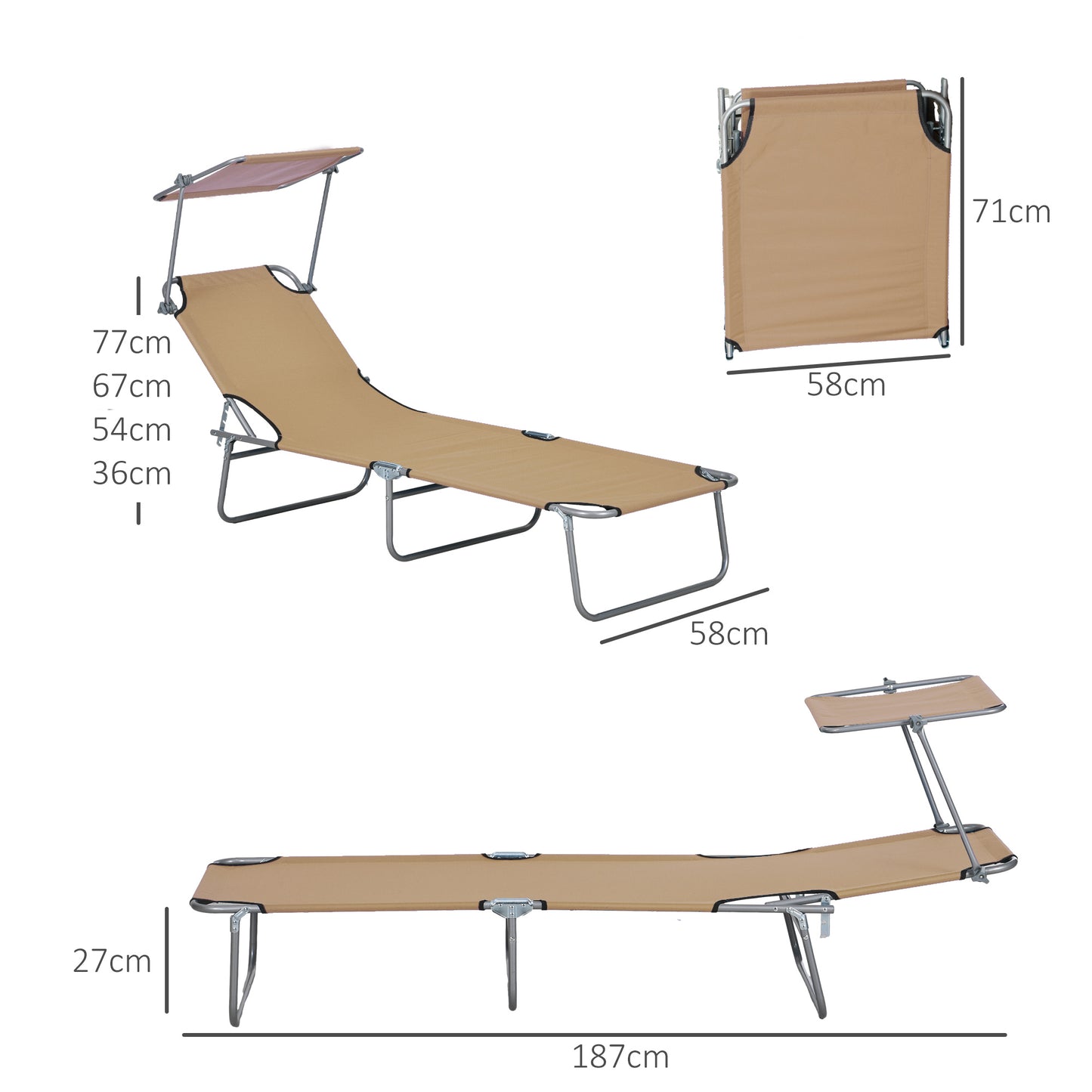Sun Lounger, with Adjustable Face Canopy