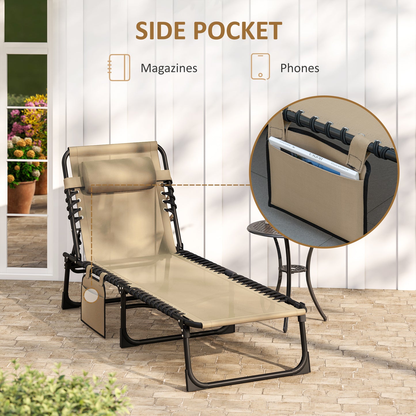 Portable Sun Lounger, Folding Camping Bed Cot