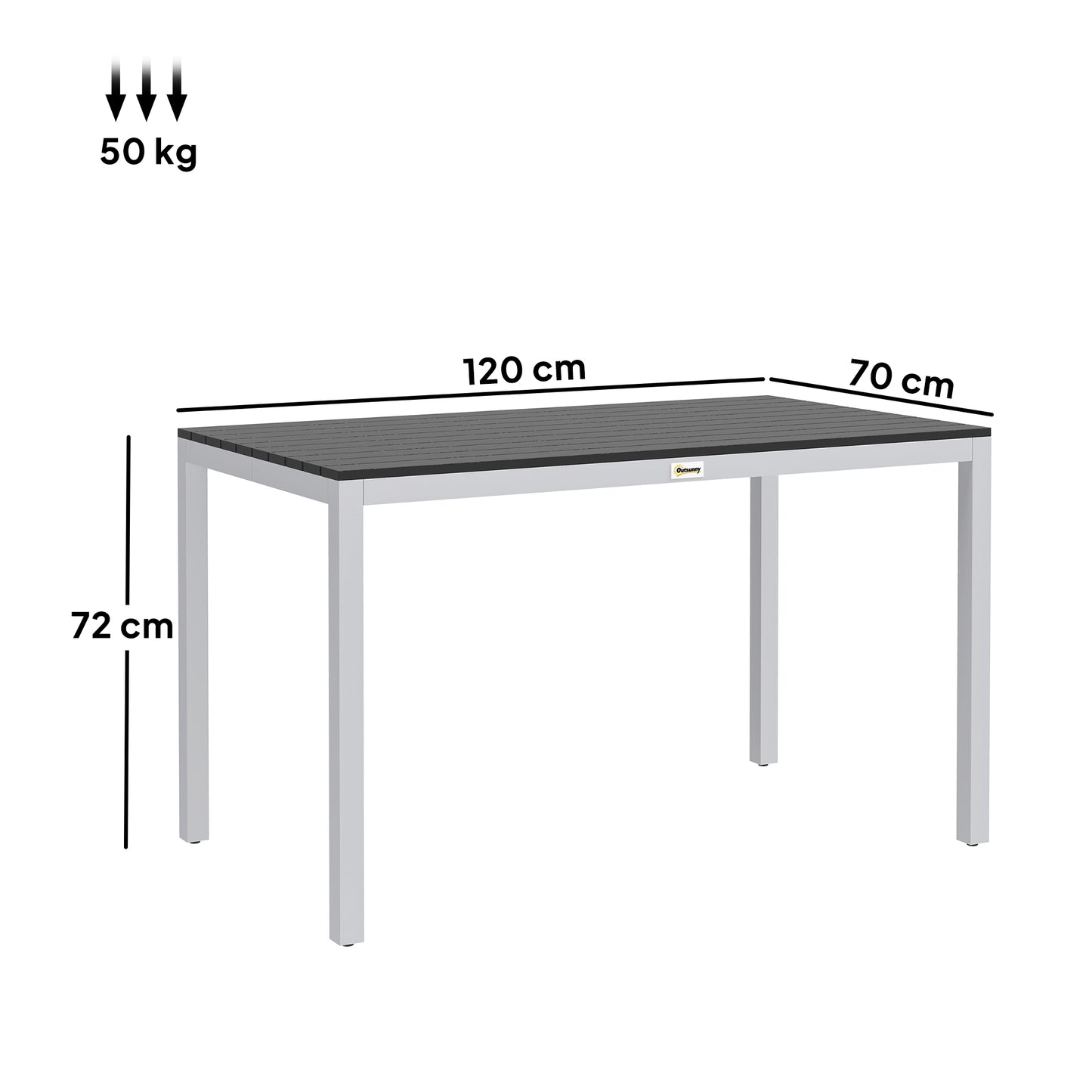 Garden Table for 4-6, 120 x 70 cm Outdoor Dining Table