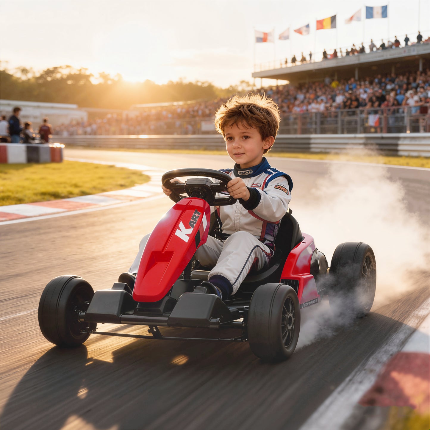 24V Electric Go Kart, Drift Kart with Adjustable Seat, Slow Start