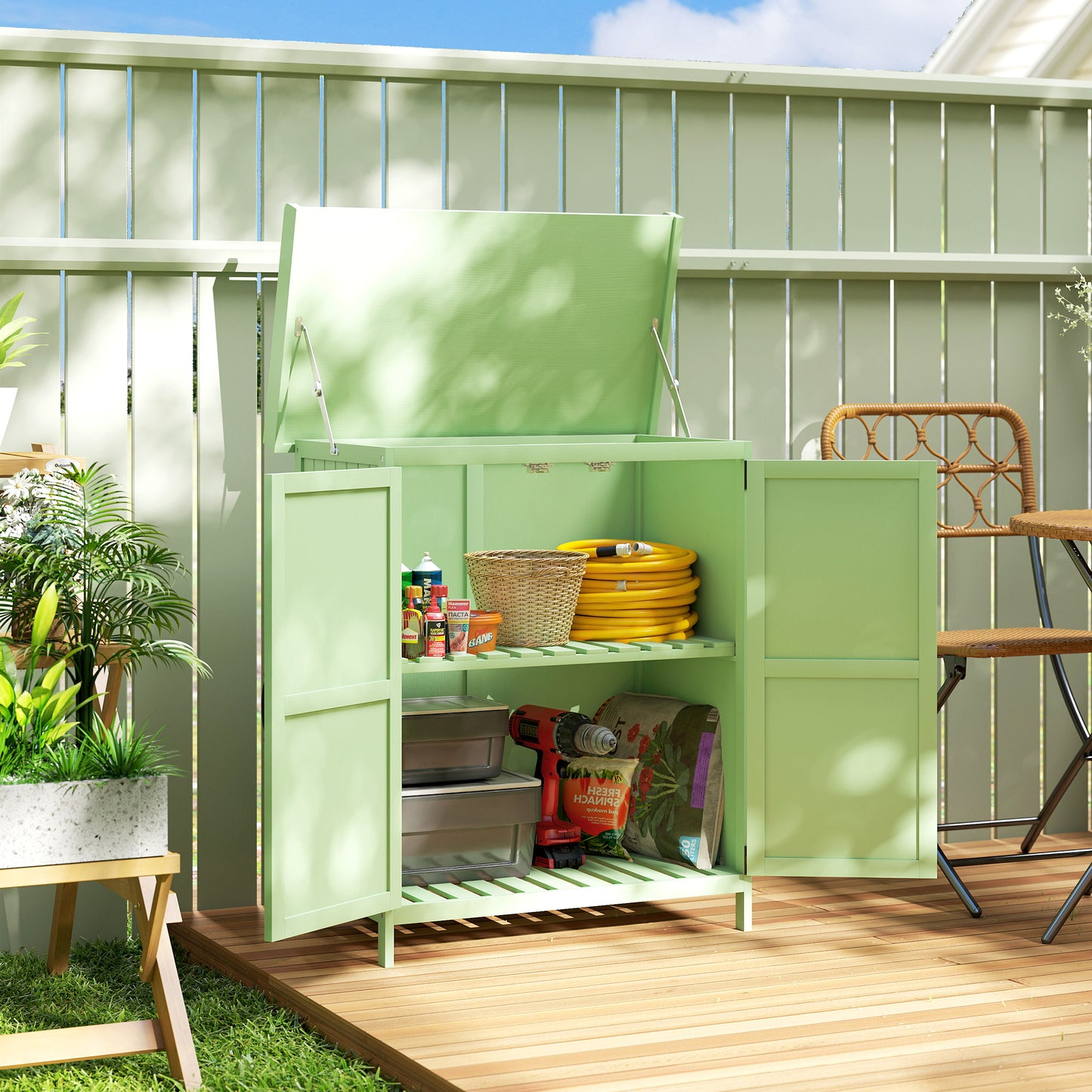 Wooden Garden Shed, Garden Tool Storage Shed with Hinged Roof