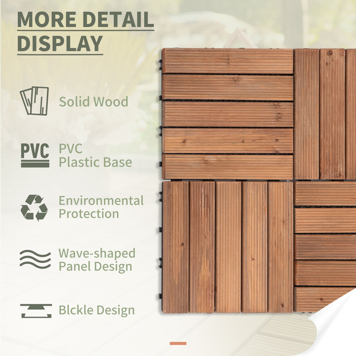 27 Pcs Solid Wood Interlocking Decking Tiles For Patio, Balcony