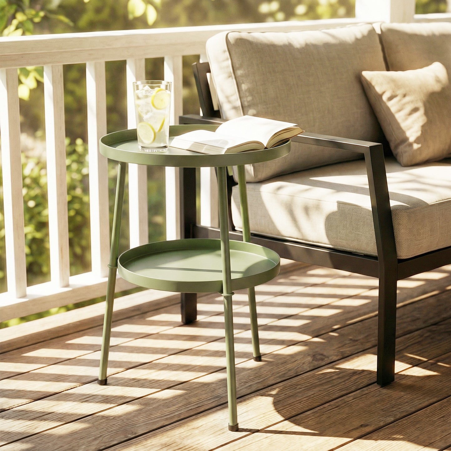 Patio Side Table, 2-Tier Round Coffee End Table