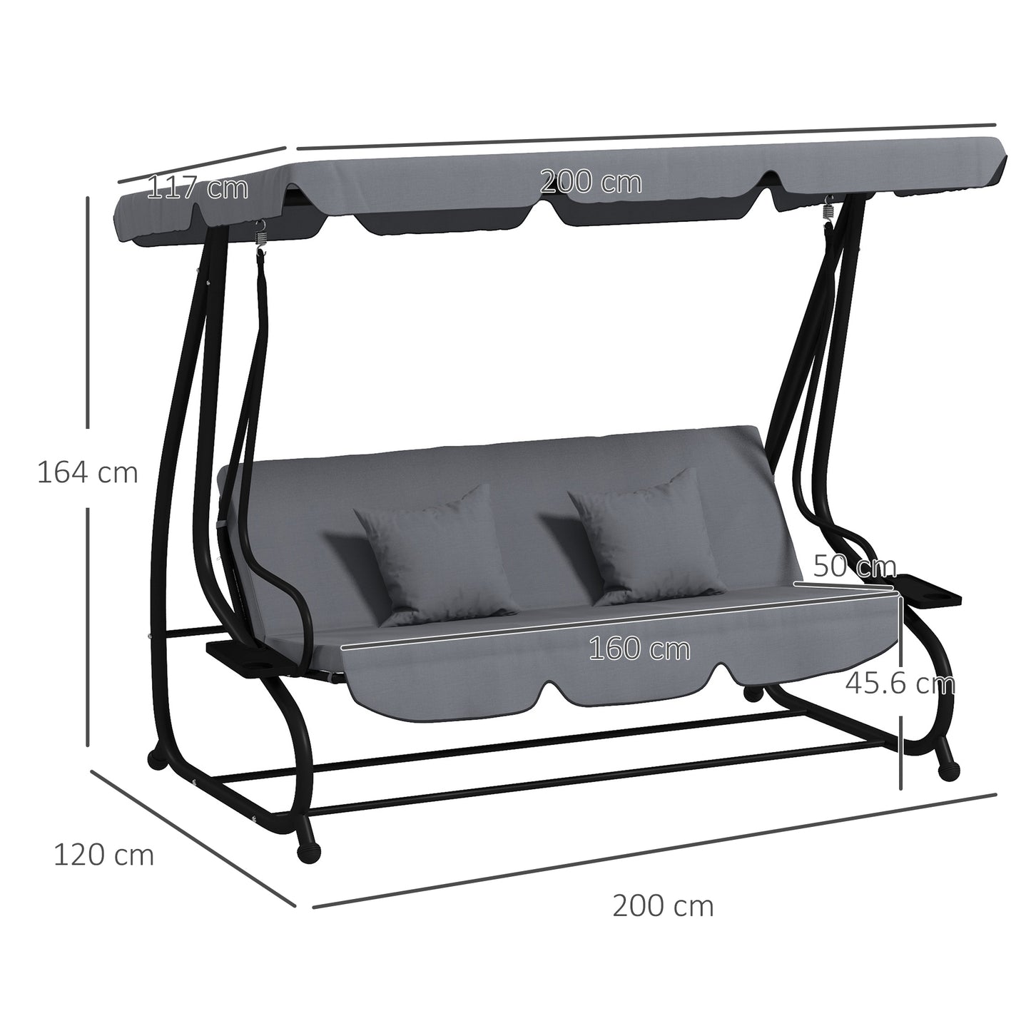 Three-Person garden Swing Chair, with Adjustable Canopy