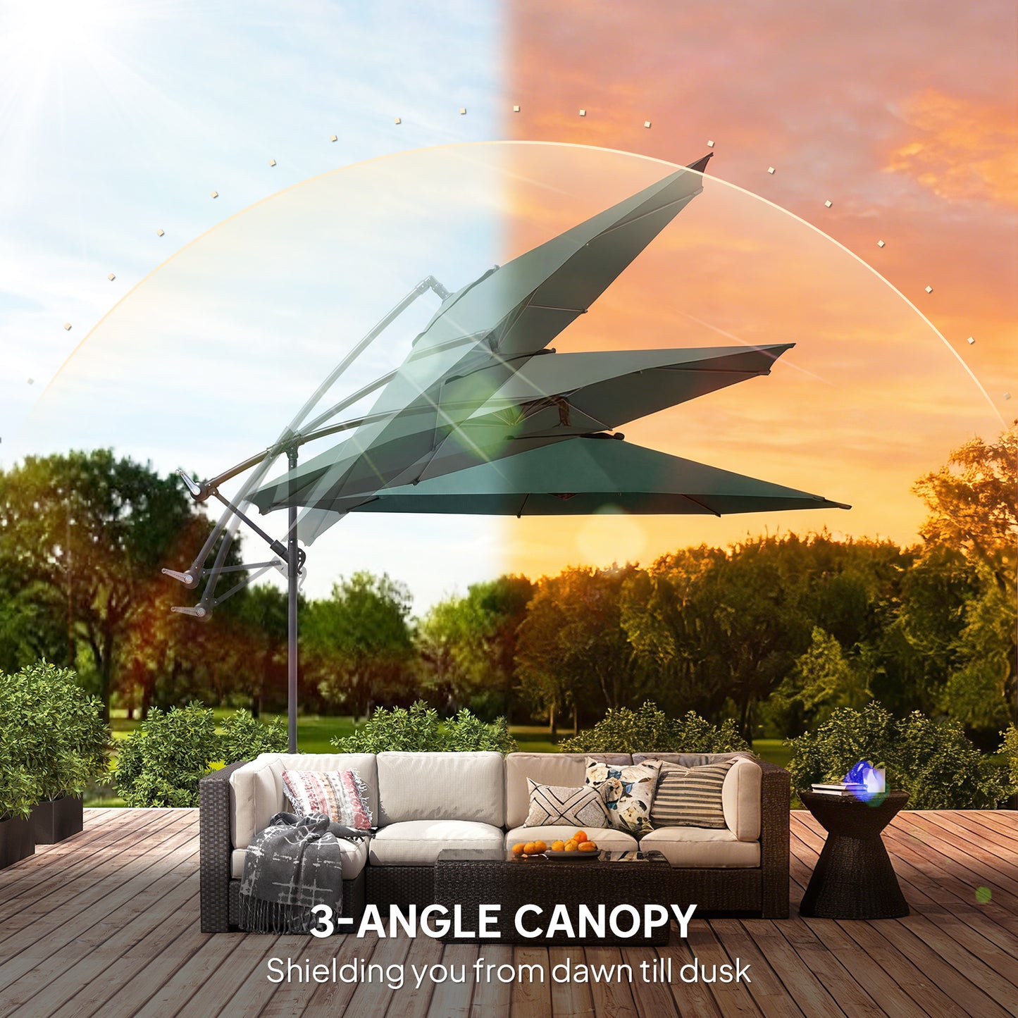 3 m Overhanging Cantilever Parasol, with Cross Base
