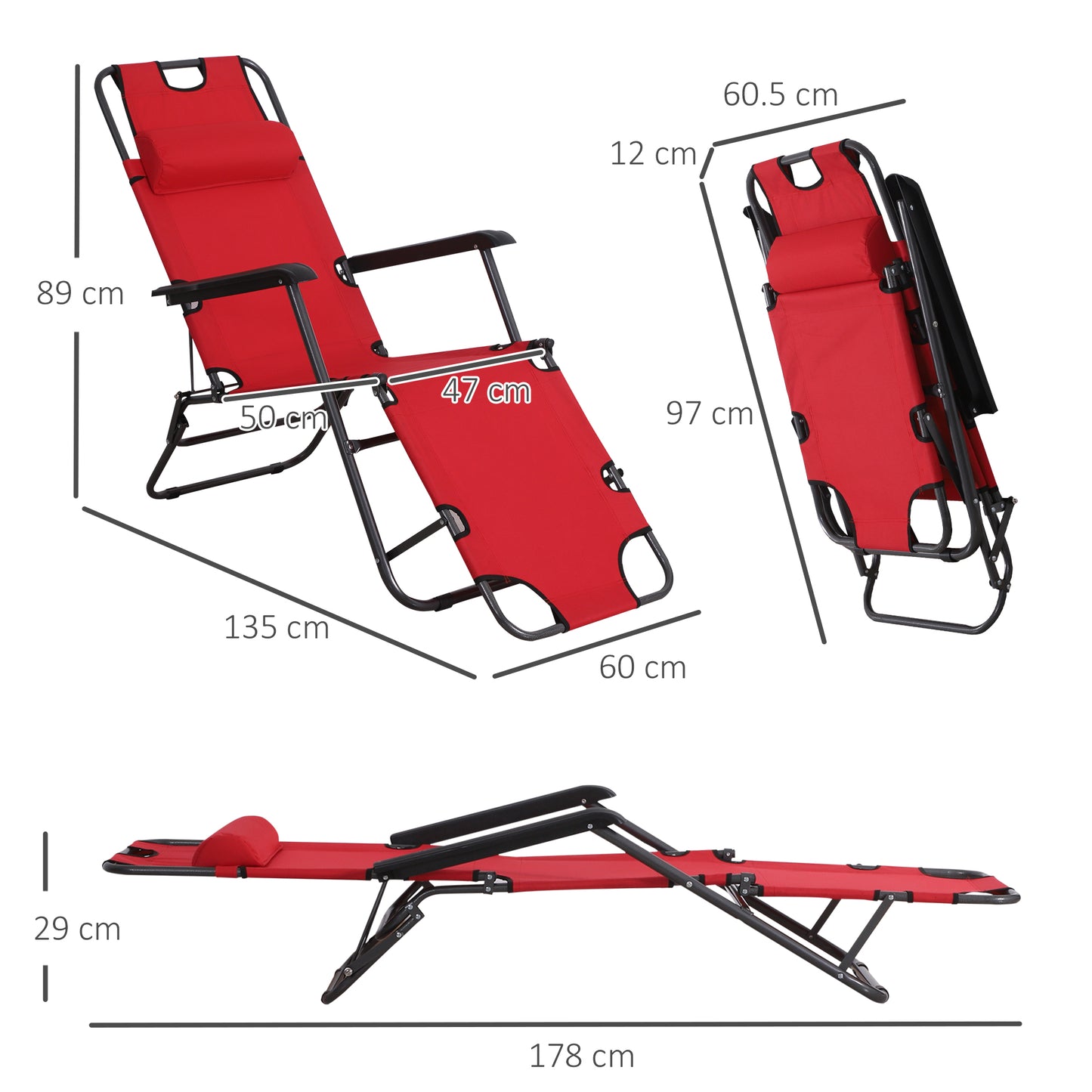 2 in 1 Folding Sun Lounger Reclining Garden Chair Set of 2