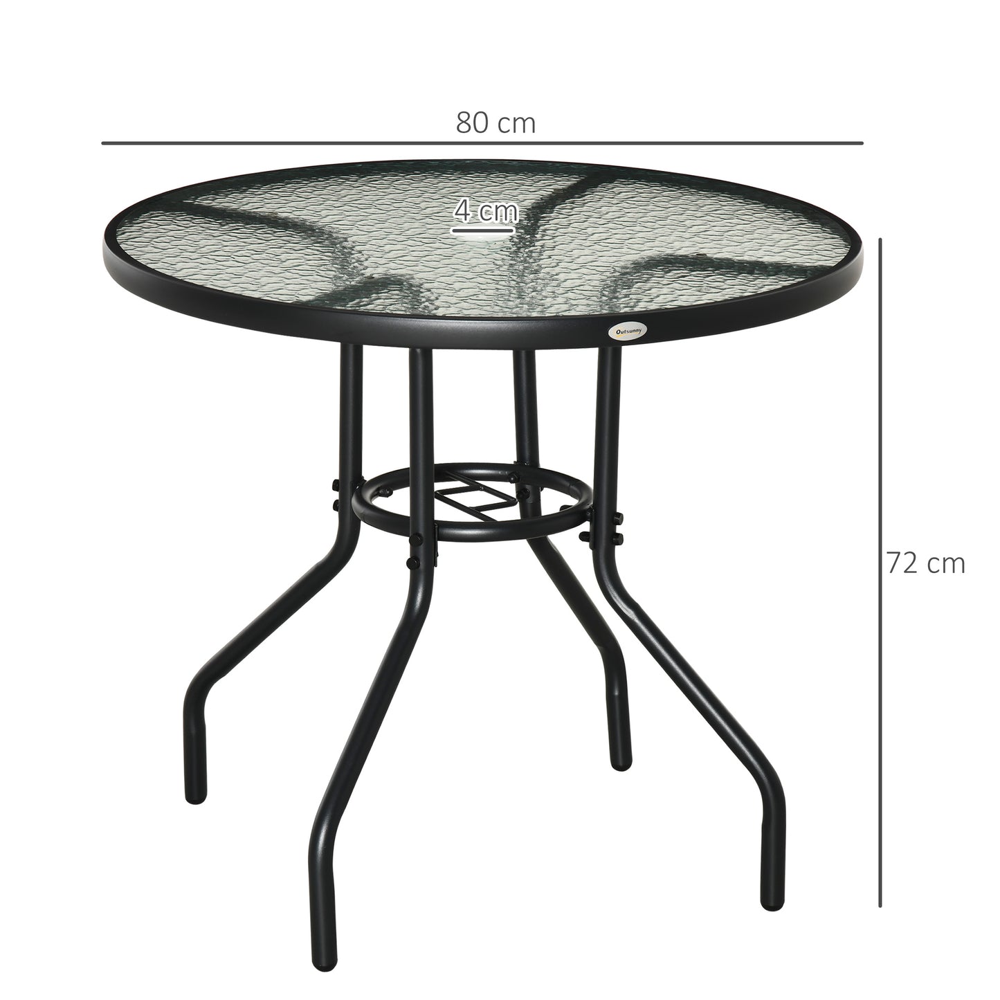 Outdoor φ80cm Round Dining Table Tempered Glass Top Steel Frame