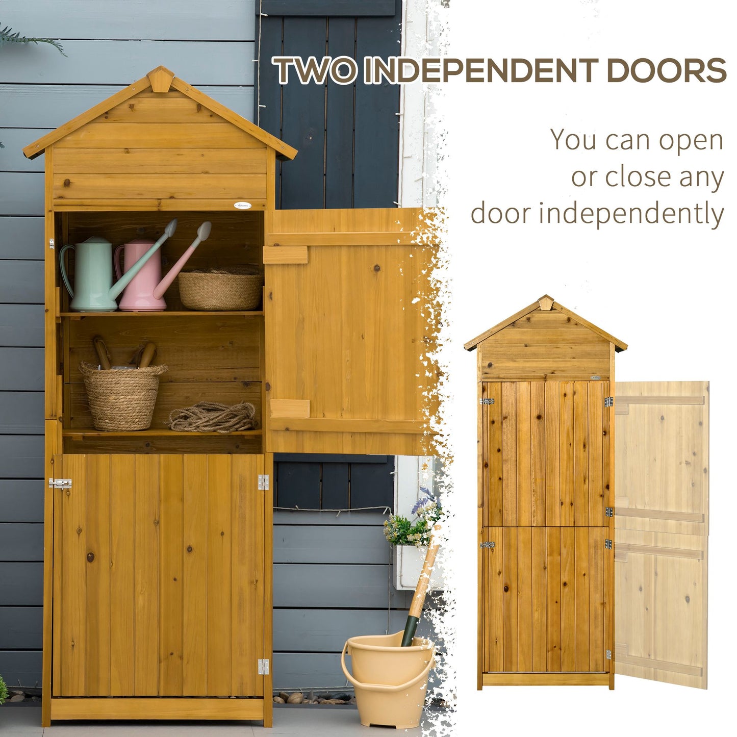 Wooden Garden Storage Shed Utility Gardener Cabinet w/ 3 Shelves (1)
