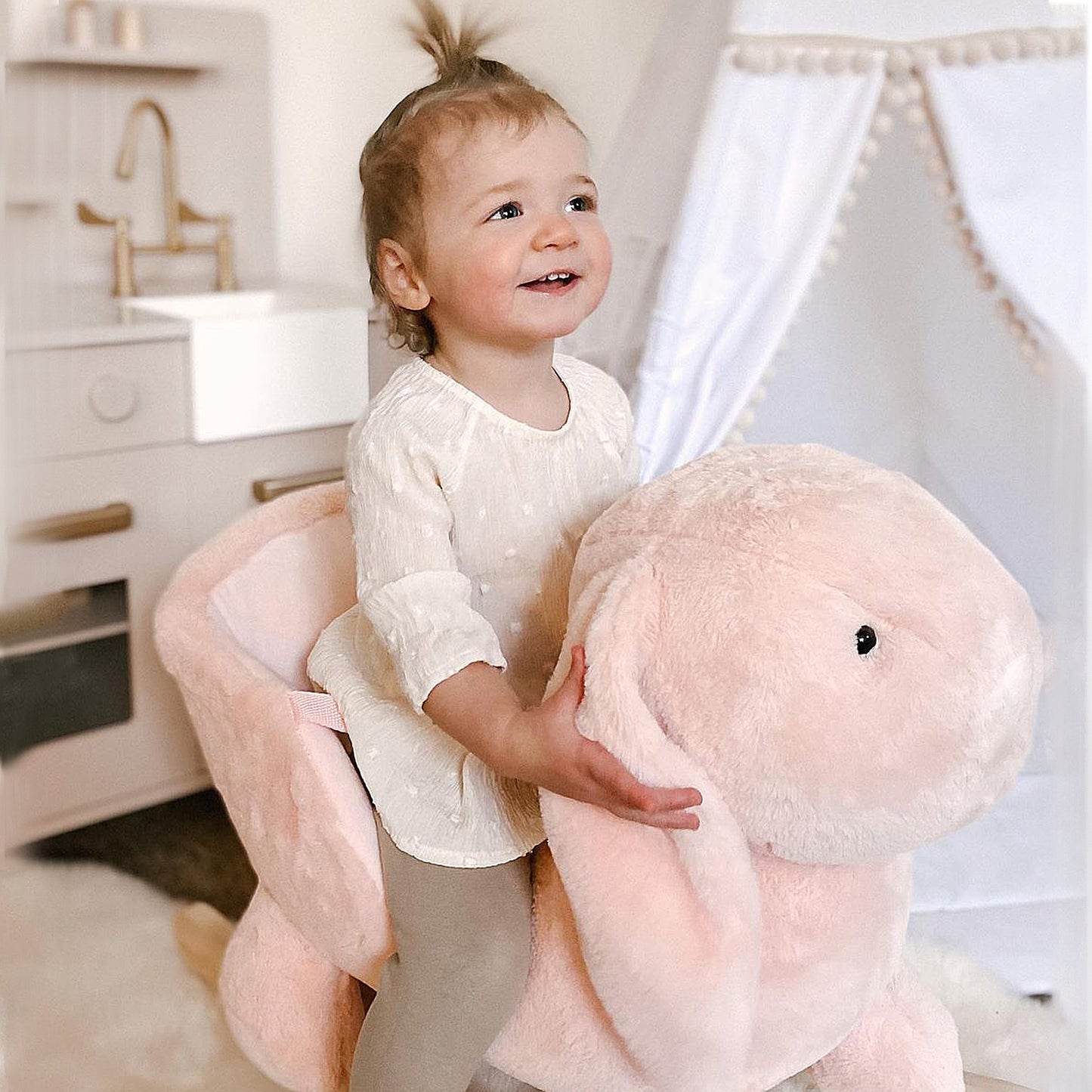 Baby Rocking Horse, Plush Baby Rocker Rabbit Ride-On Toy with Sound