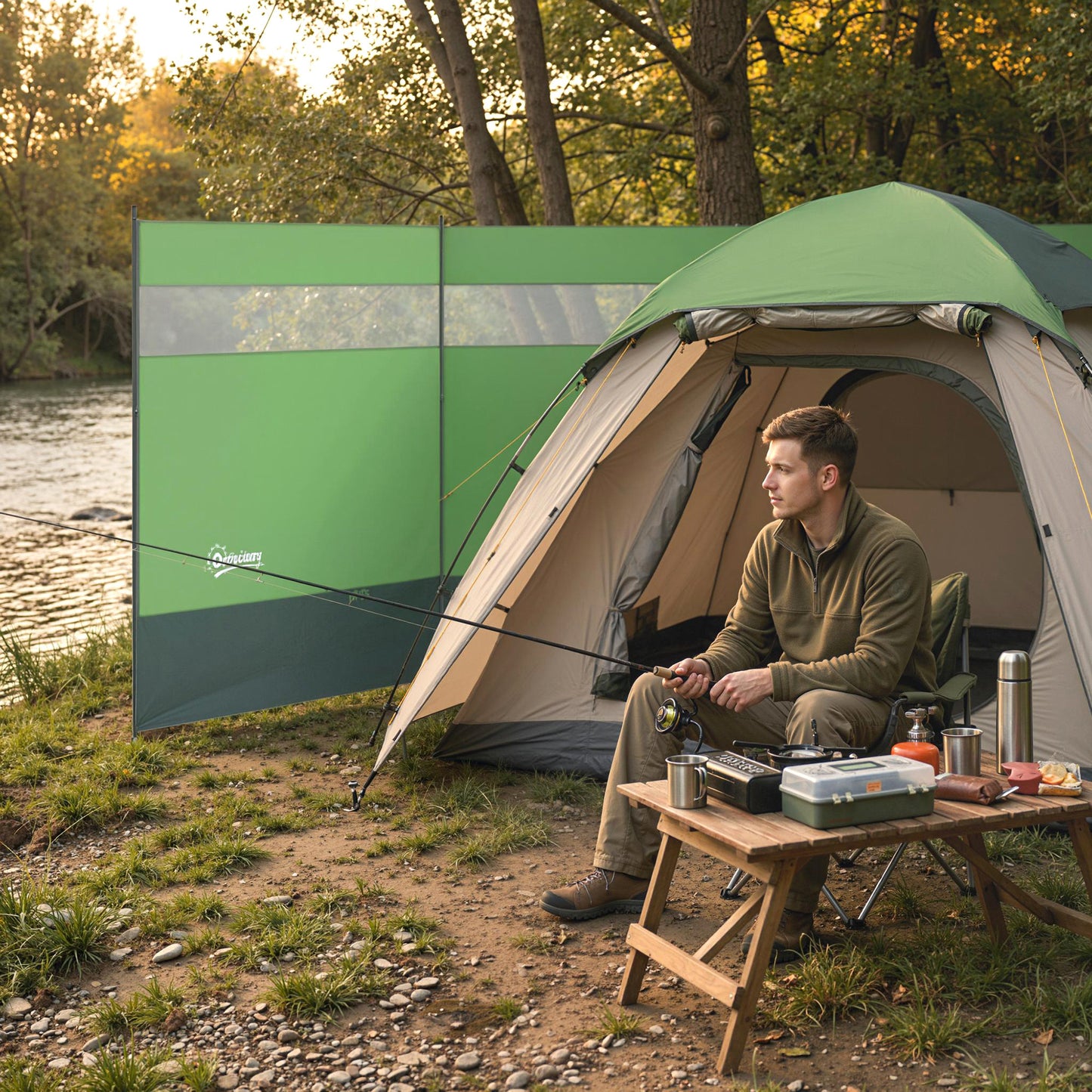 Camping Windbreaker with Clear Windows, Carry Bag and Steel Poles
