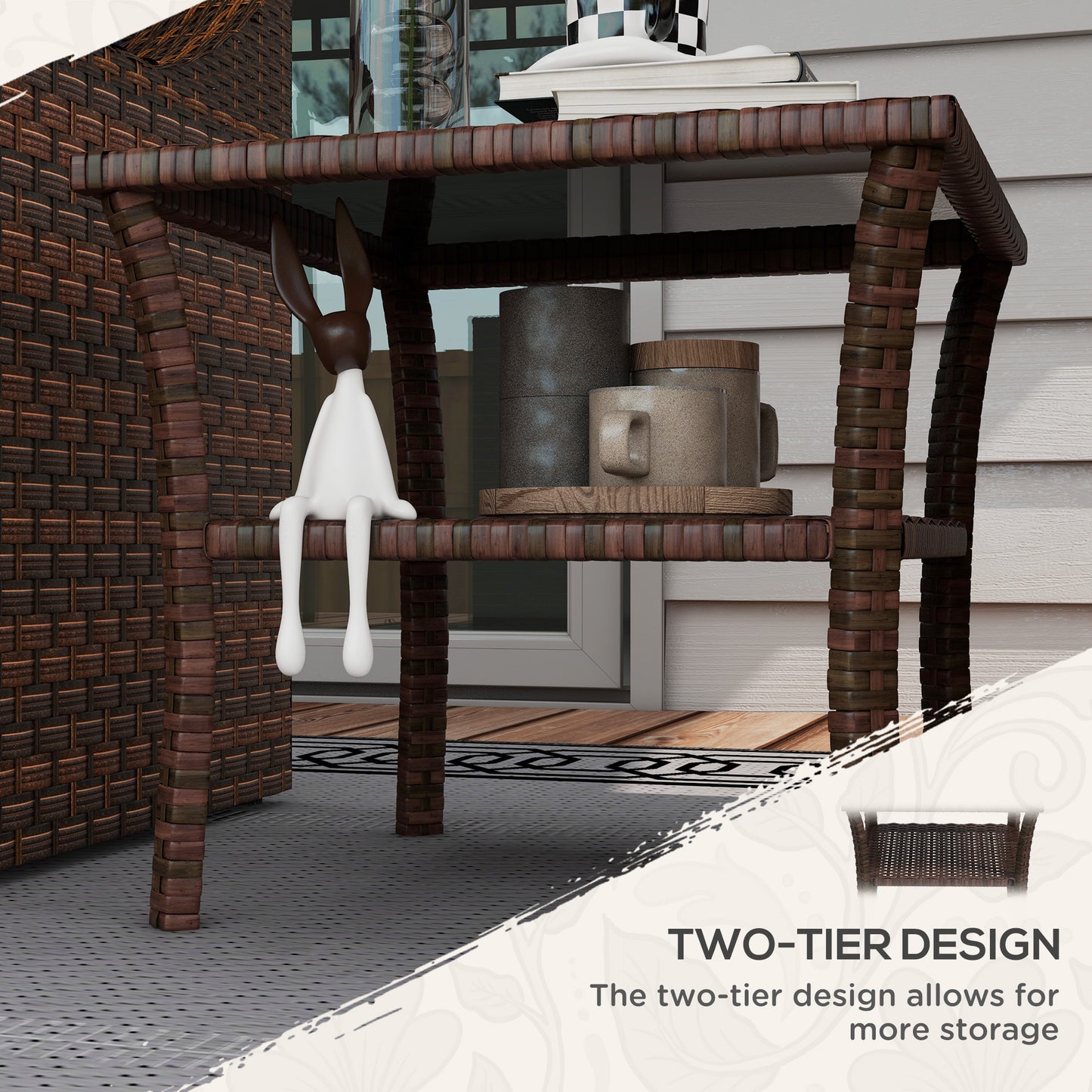 Two-tier PE Rattan Square Coffee Table