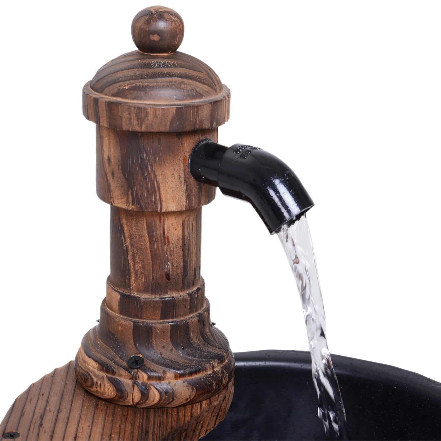 Wood Barrel Patio Water Fountain Garden Decorative Ornament Water
