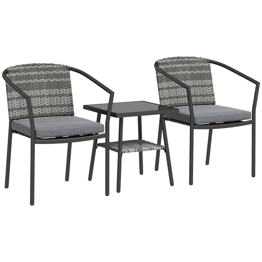 3 Pieces Rattan Bistro Set with Cushions