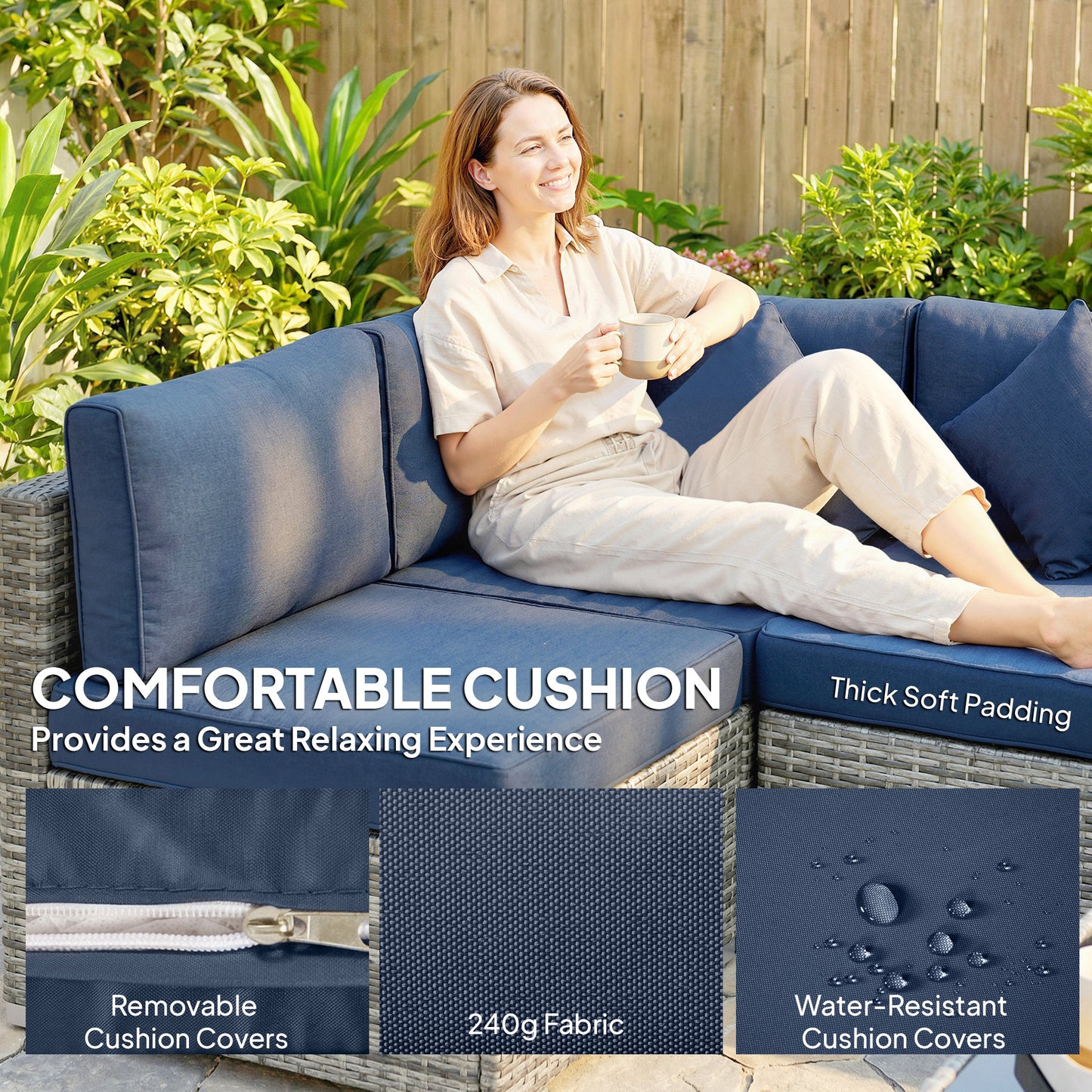 8 Pieces PE Rattan Corner Sofa Set, Outdoor Garden Furniture Set (1)