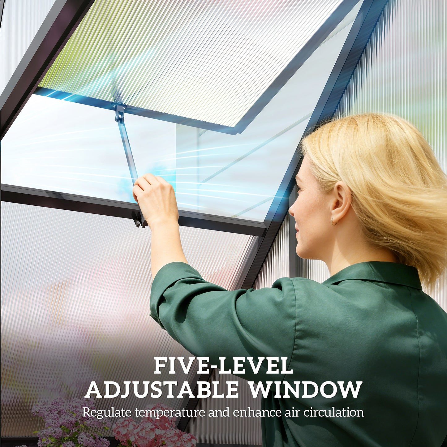 Polycarbonate Greenhouse with Swing Door and Adjustable Window (1)