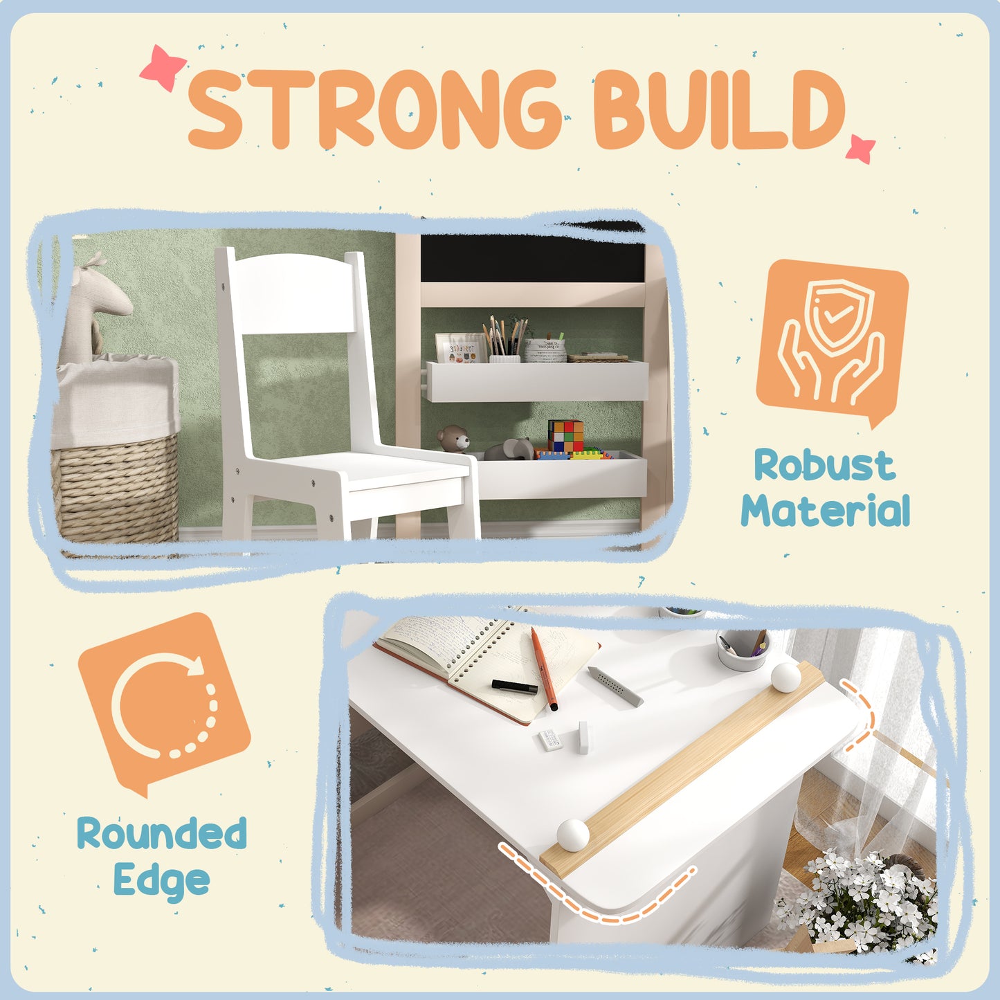 3 in 1 Kids Table and Chair Set with Storage, Whiteboard