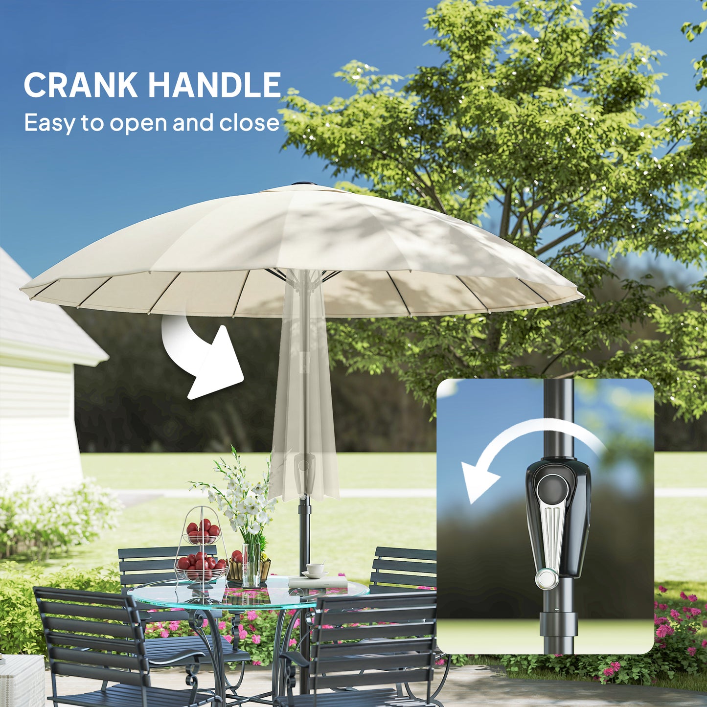 2 m Shanghai Garden Parasol Umbrella with 16 Fibreglass Ribs