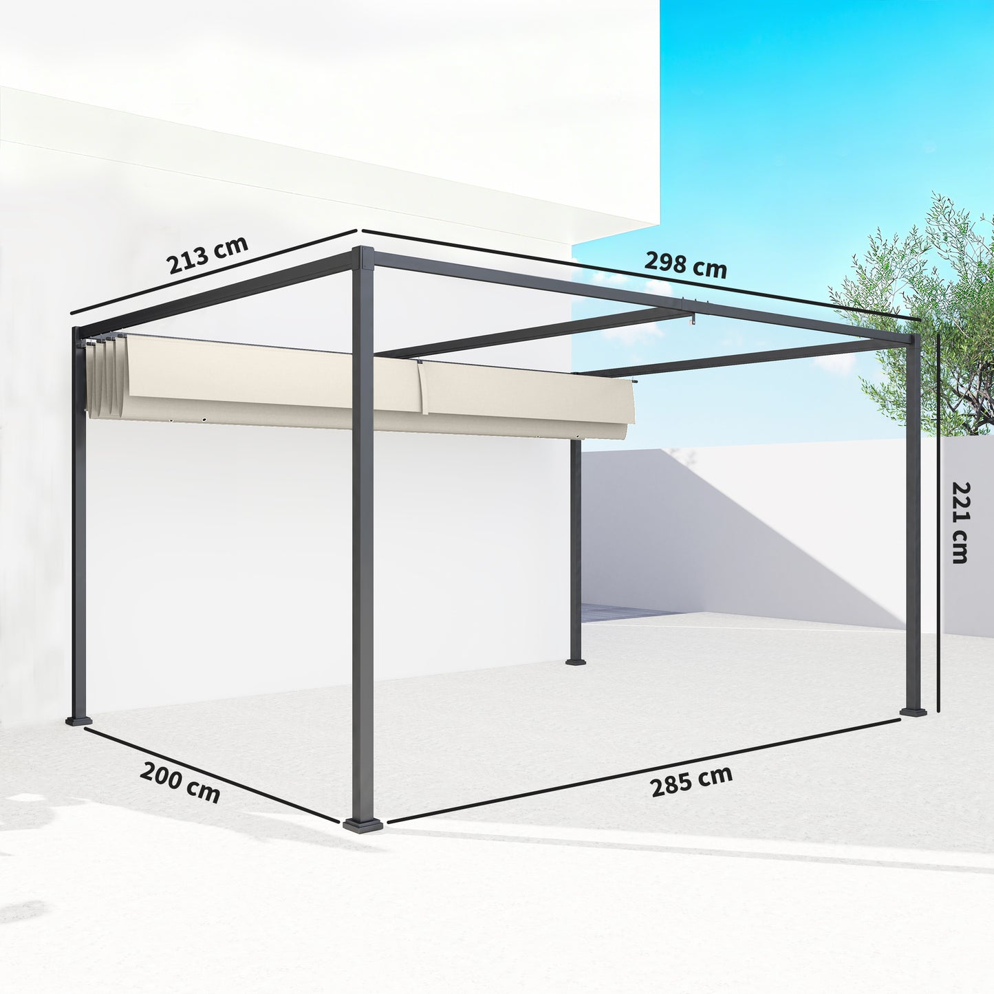 3x2m Metal Pergola with Retractable Roof