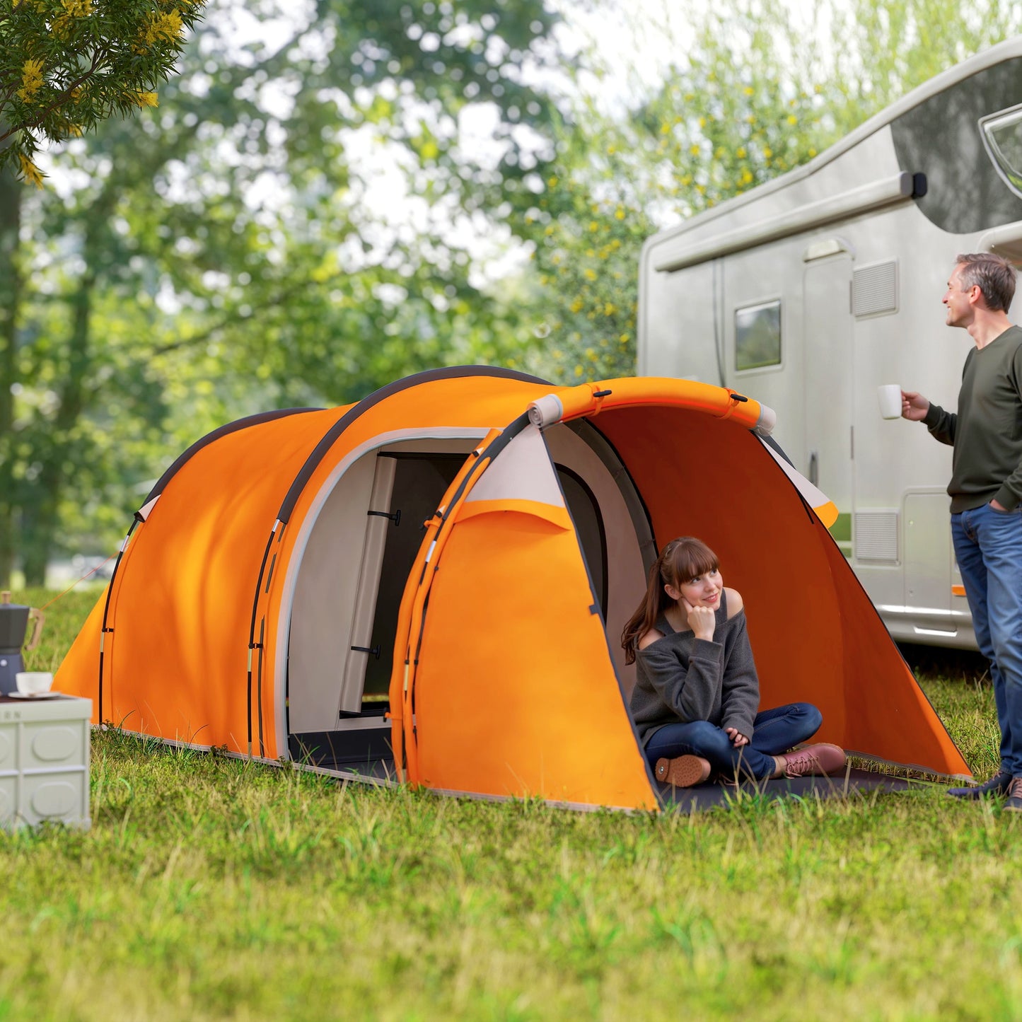 2-3 Man Tunnel Tents w/ Vestibule Camping Tent Porch Air Vents