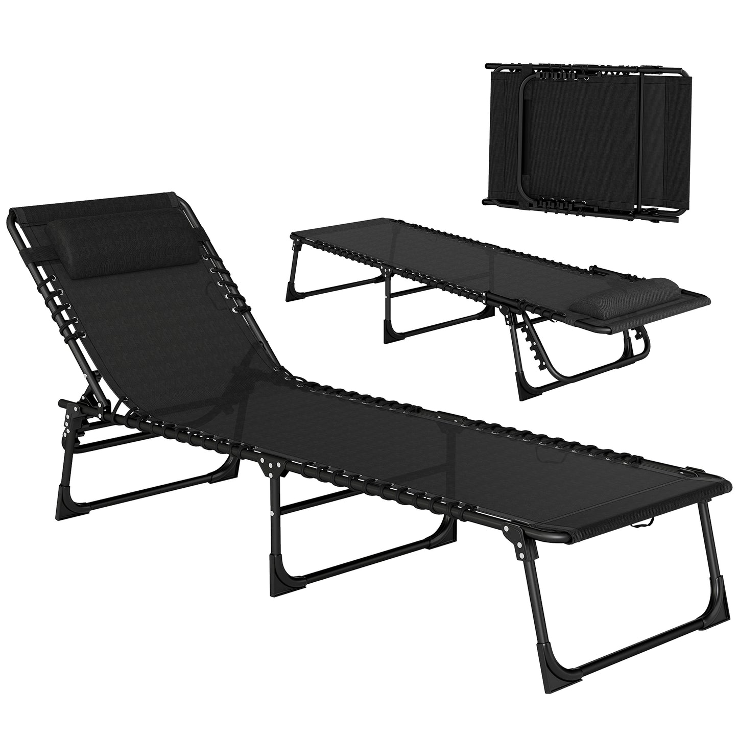 Foldable Sun Lounger, Outdoor 4 Level Adjustable Backrest Reclining