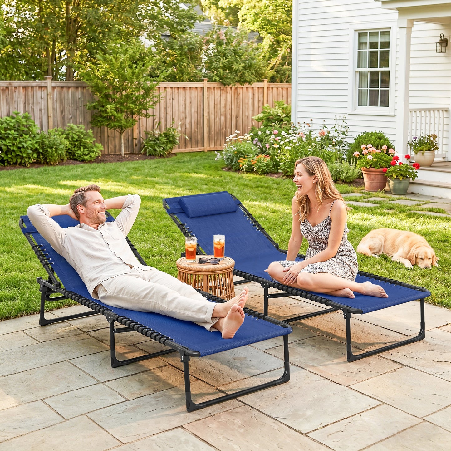 Set of Two Folding Sun Loungers, with Four-Position Backs