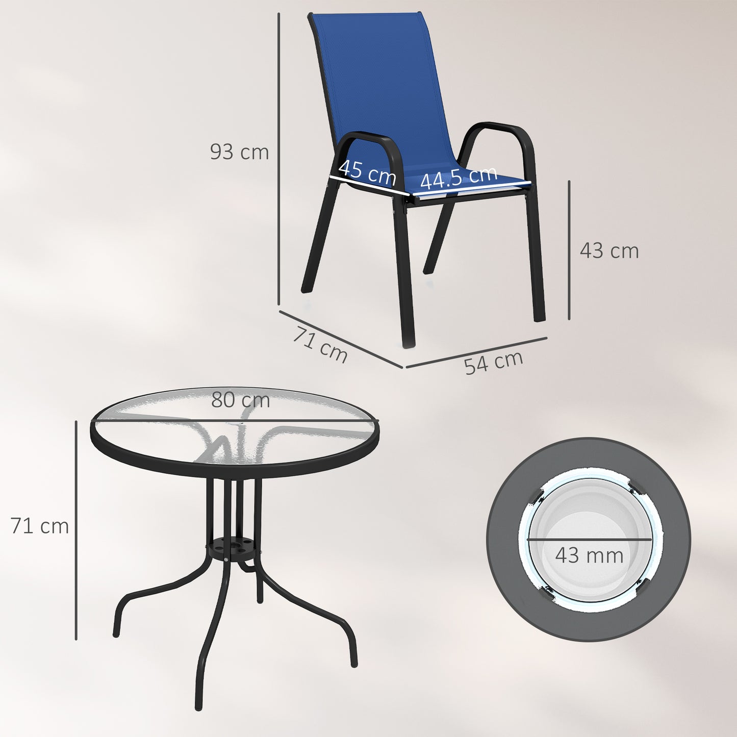 Five-Piece Steel Patio Set, with Glass-Top Table