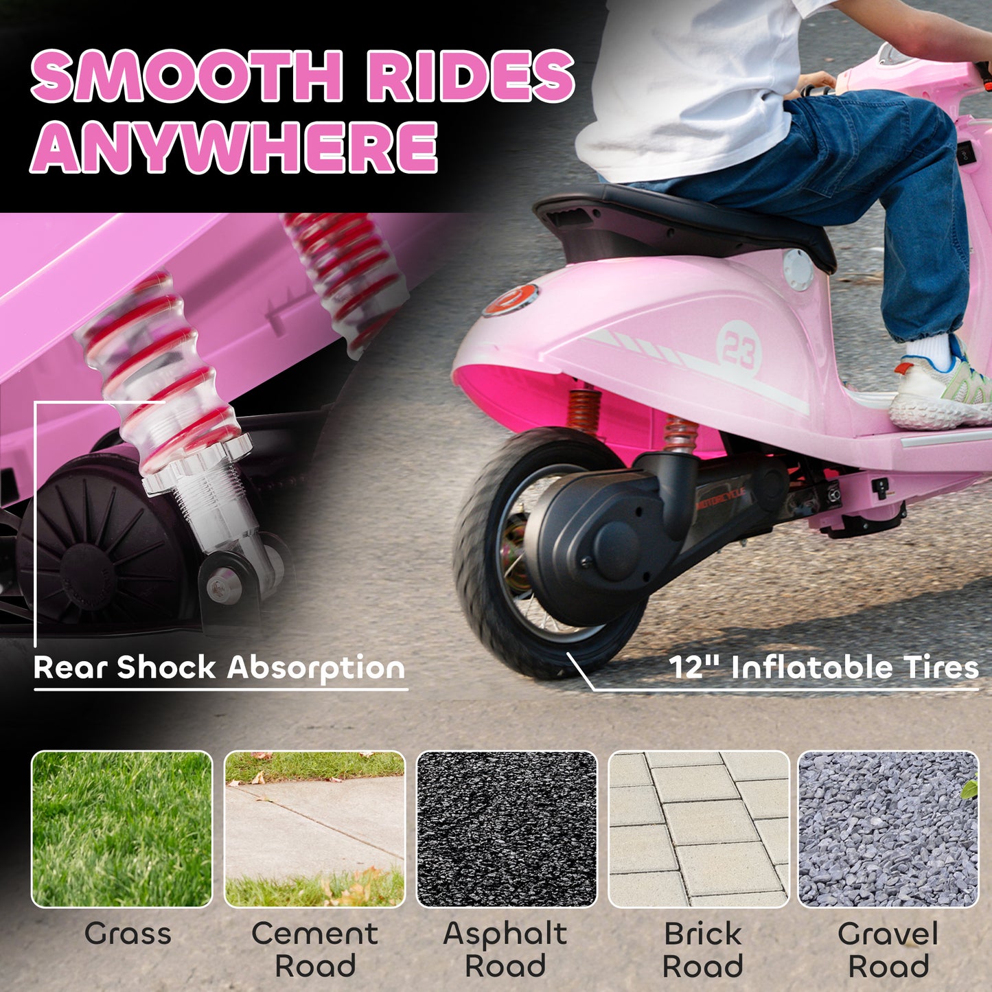 24V Kids Electric Motorbike, Ride on Motorcycle with Manual Throttle