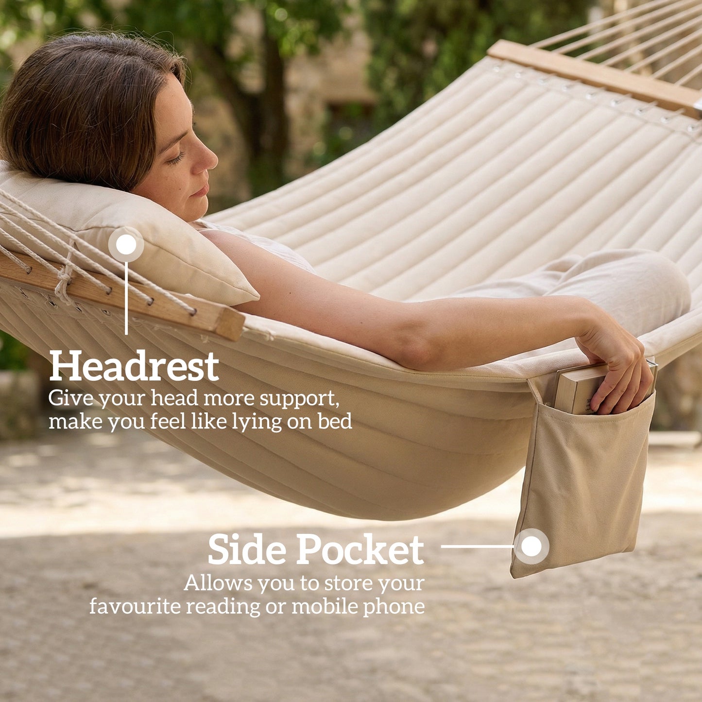 Double Hammock 2 Person Swing Bed with Spreader Bars, Pillows, Pad