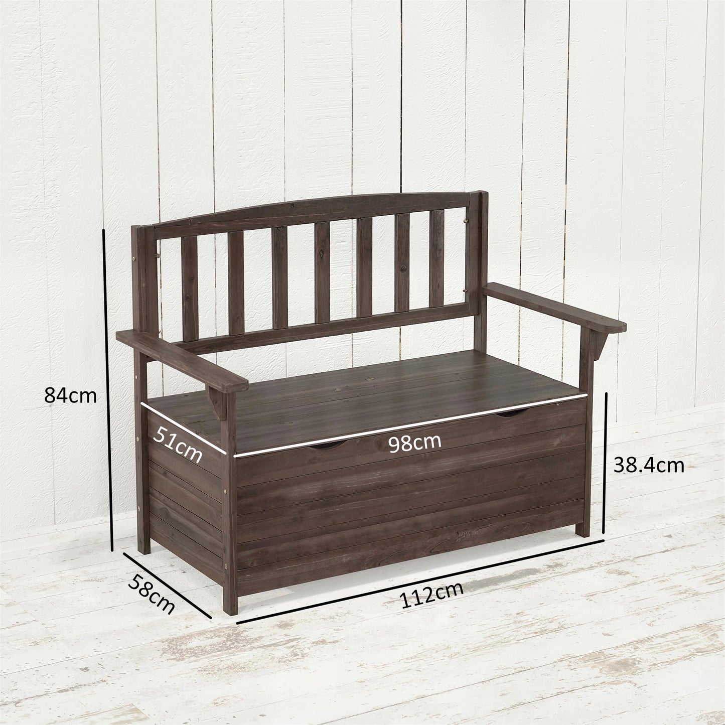 Outdoor 2 Seater Garden Bench, Wooden Bench with Storage, Backrest