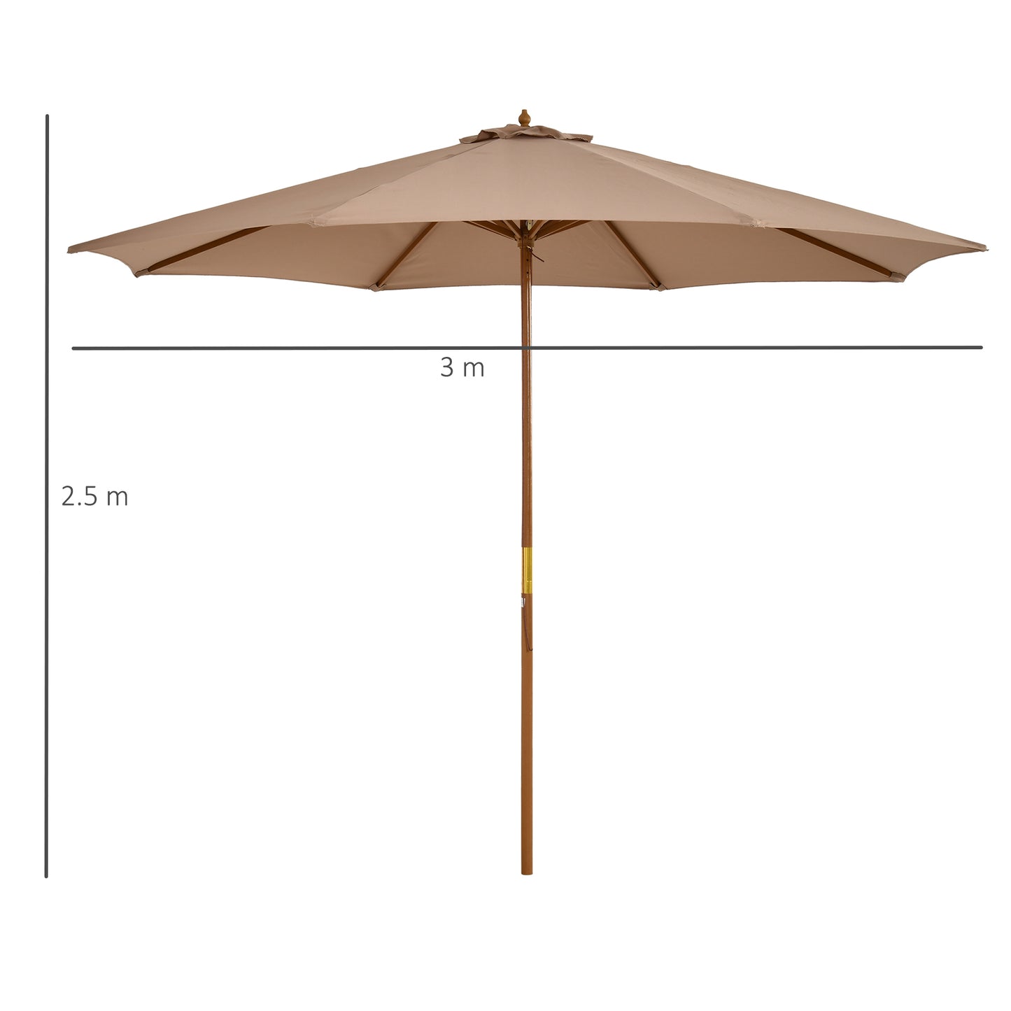 3(m) Garden Umbrella Wooden Parasol 8 Ribs Bamboo Sun Shade Patio