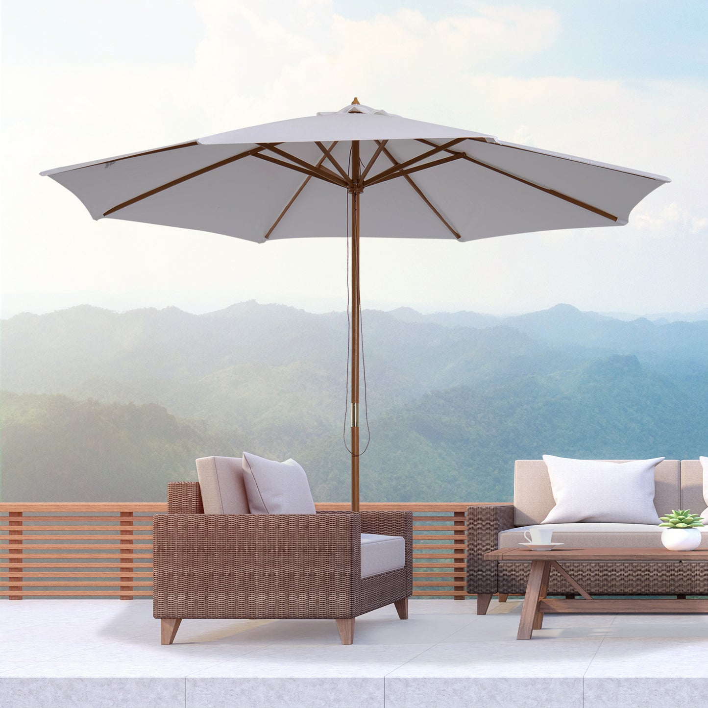 3 m Garden Parasol with Base, Pulley Operated Patio Umbrella