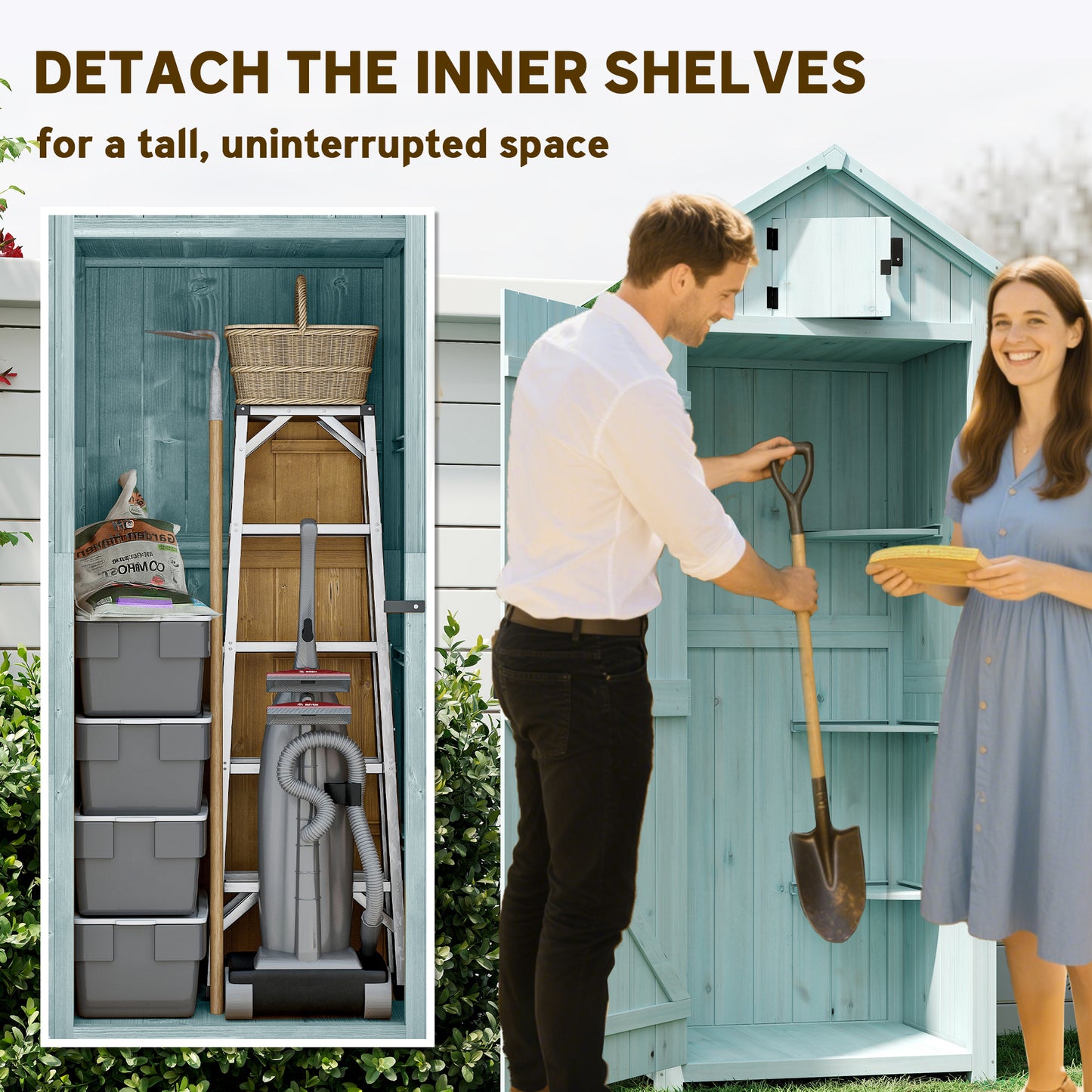 Garden Shed Vertical Utility 3 Shelves Shed Wood Outdoor Garden