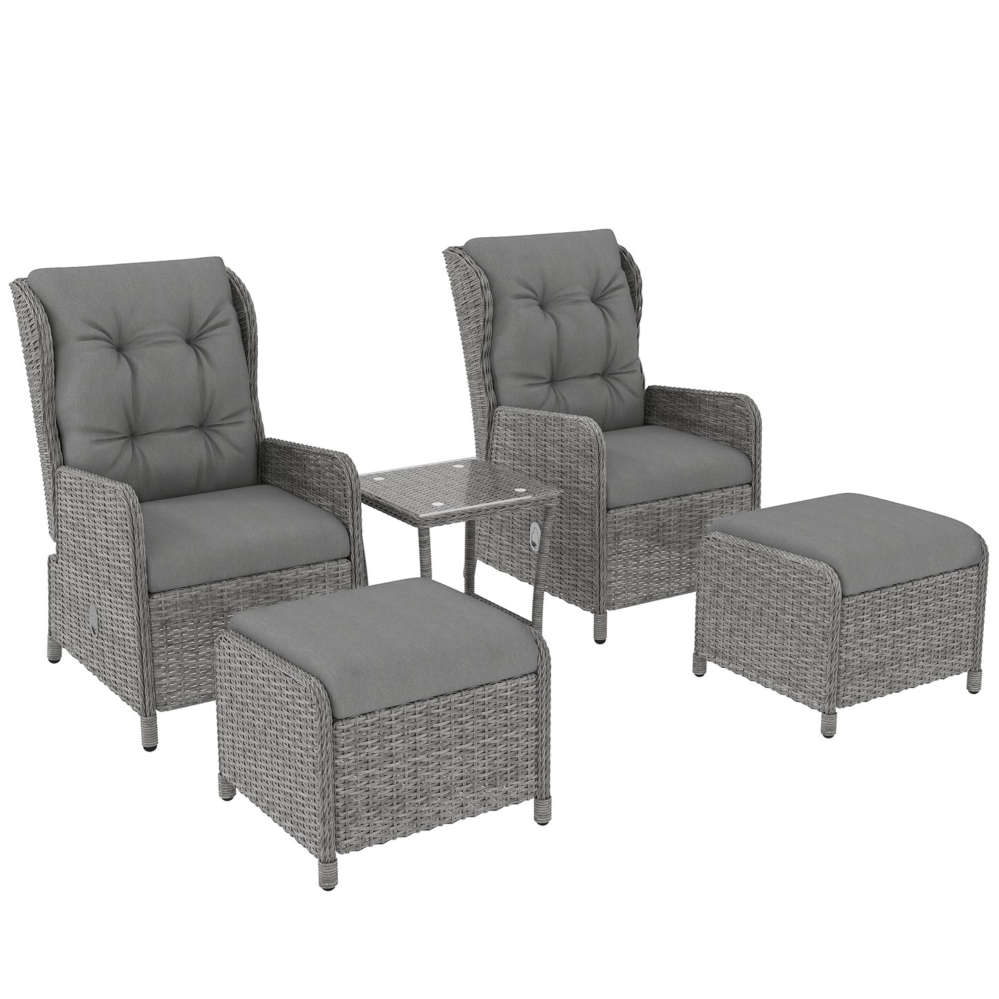 5 Pieces Rattan Bistro Set with Adjustable Back