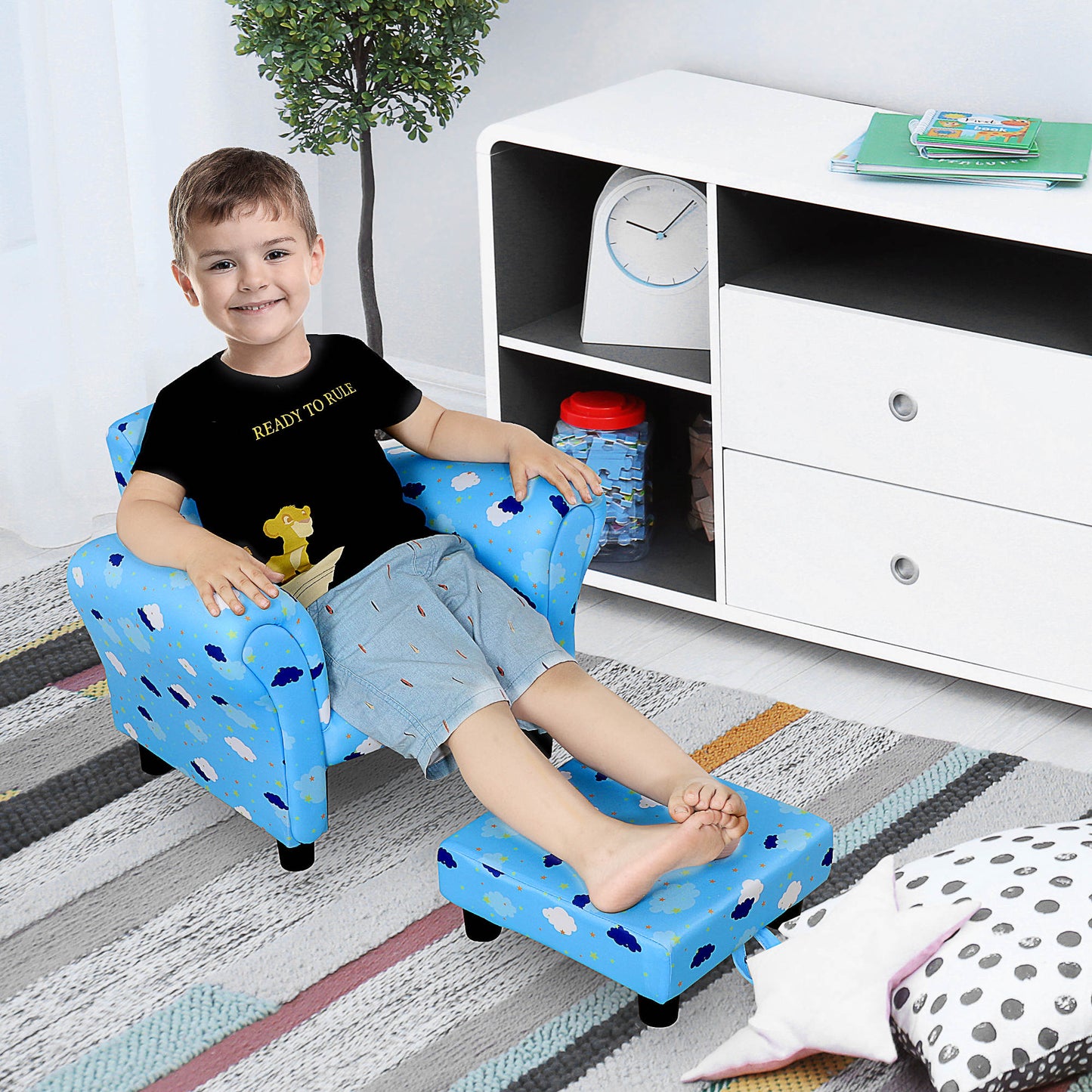 Toddler Chair Children's Armchairs Wood Frame w/ Footrest Anti-Slip