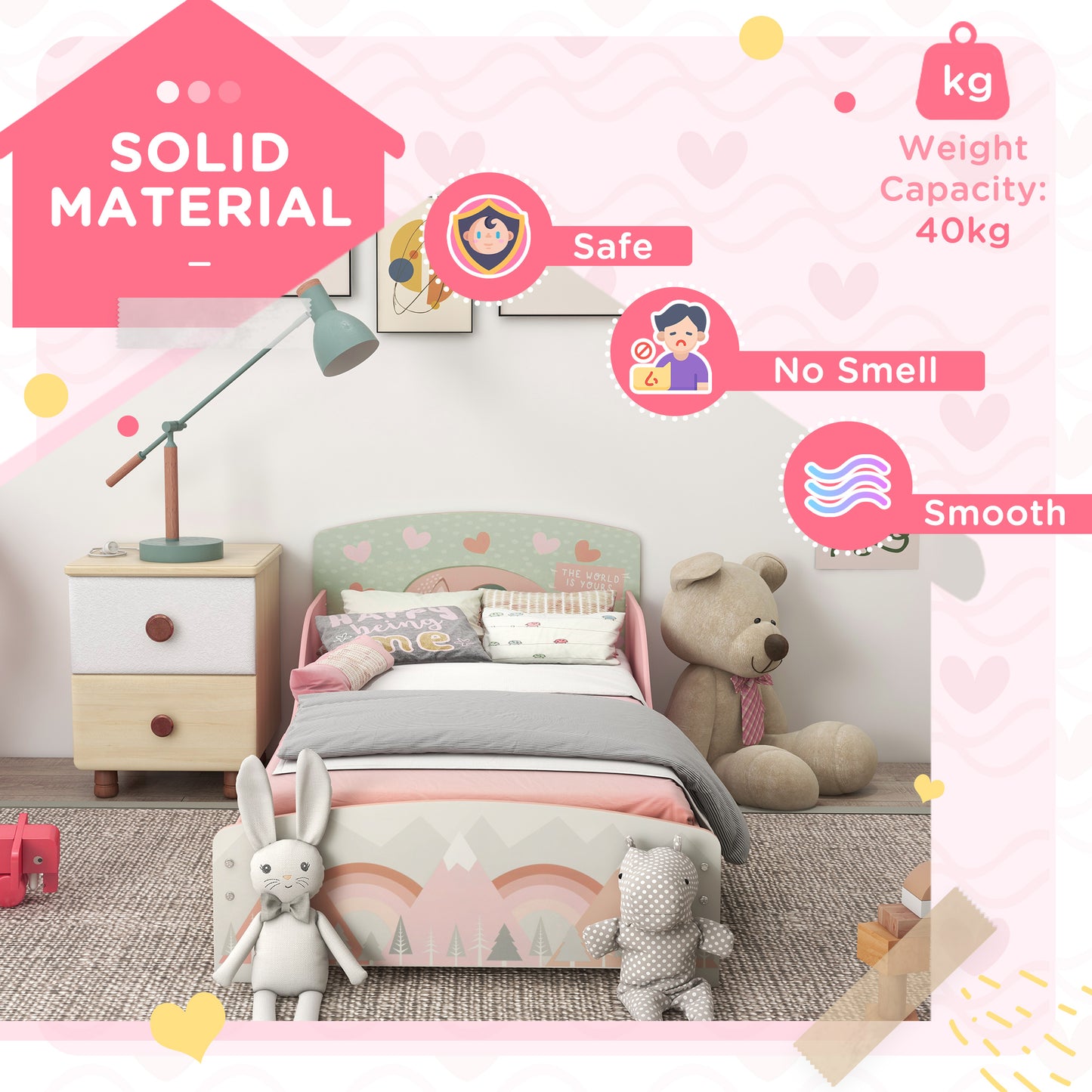 Toddler Bed Frame, Kids Bedroom Furniture for Ages 3-6 Years