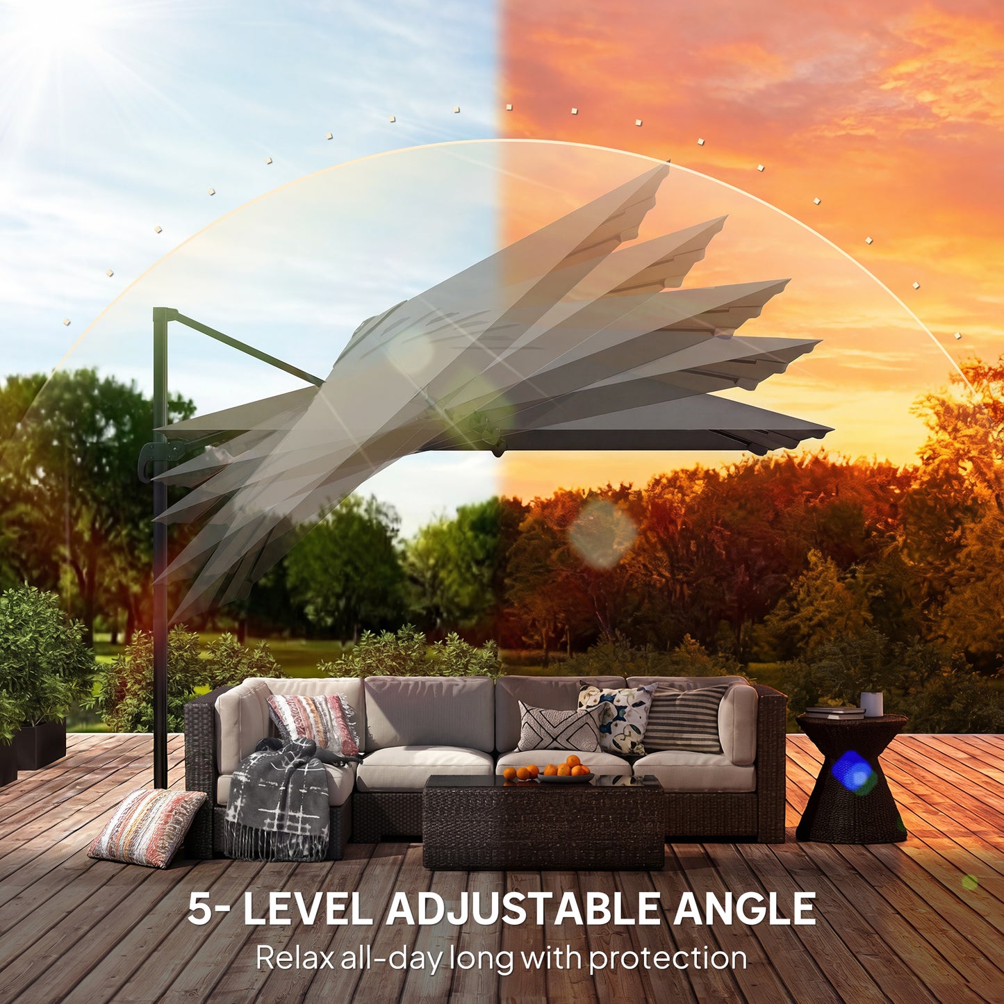 3 x 3 m Cantilever Parasol, Square Patio Umbrella with Crank Handle