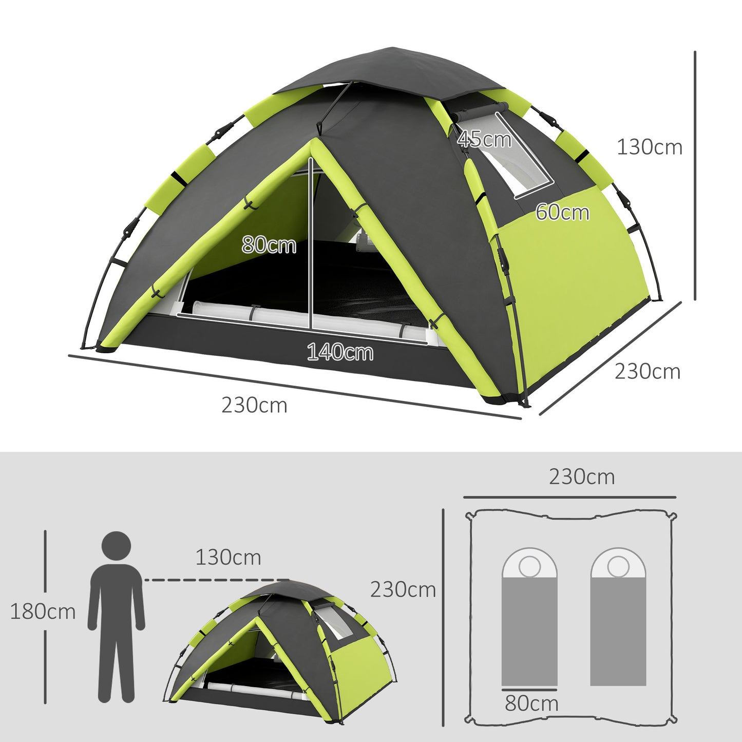 Two-Man One Room Camping Tent, with Accessories